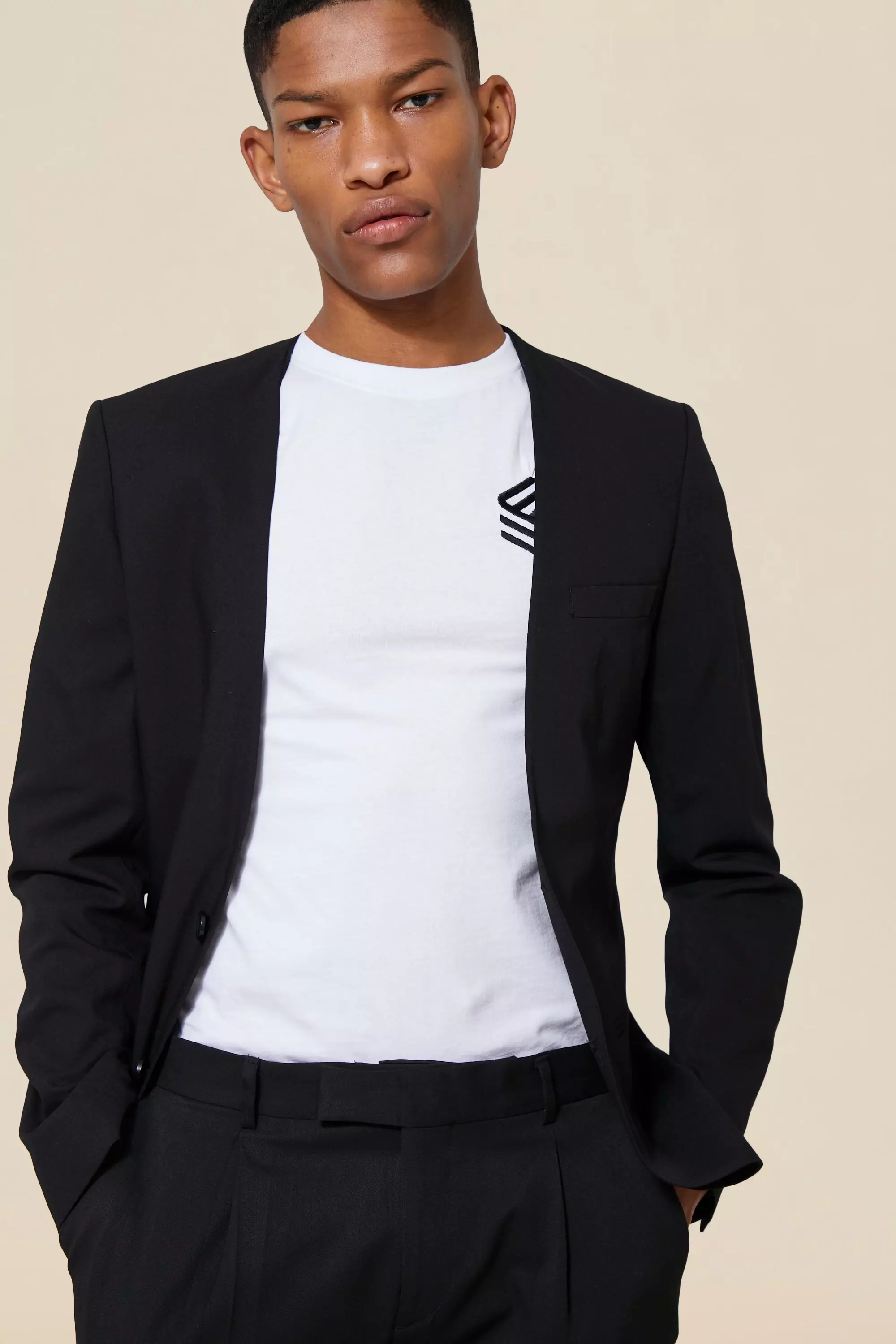 Collarless Suit Jacket