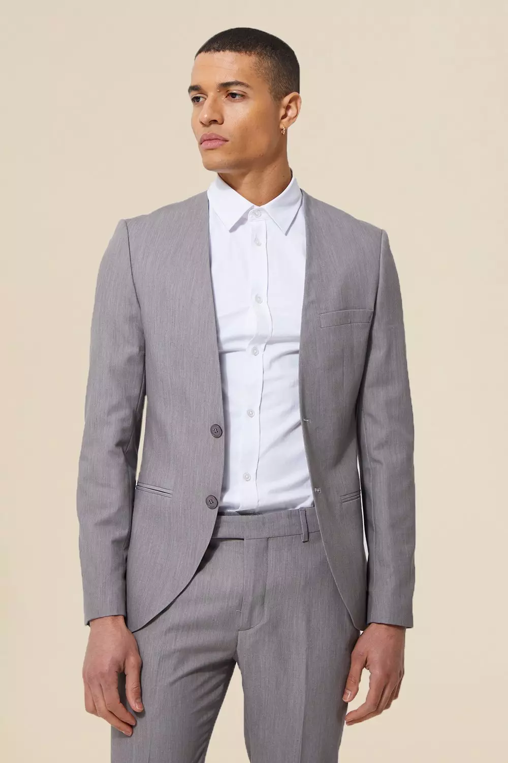 Collarless suit jacket on sale mens