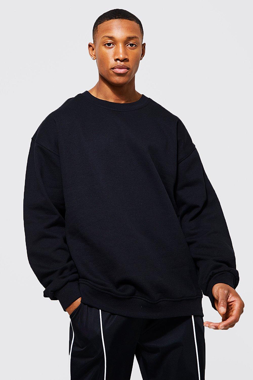 Mens Black Basic Oversized Crew Neck Sweatshirt, Black