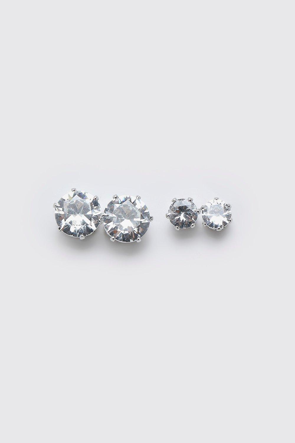 Mens Grey Silver Stud Earrings 2 Pack, Grey