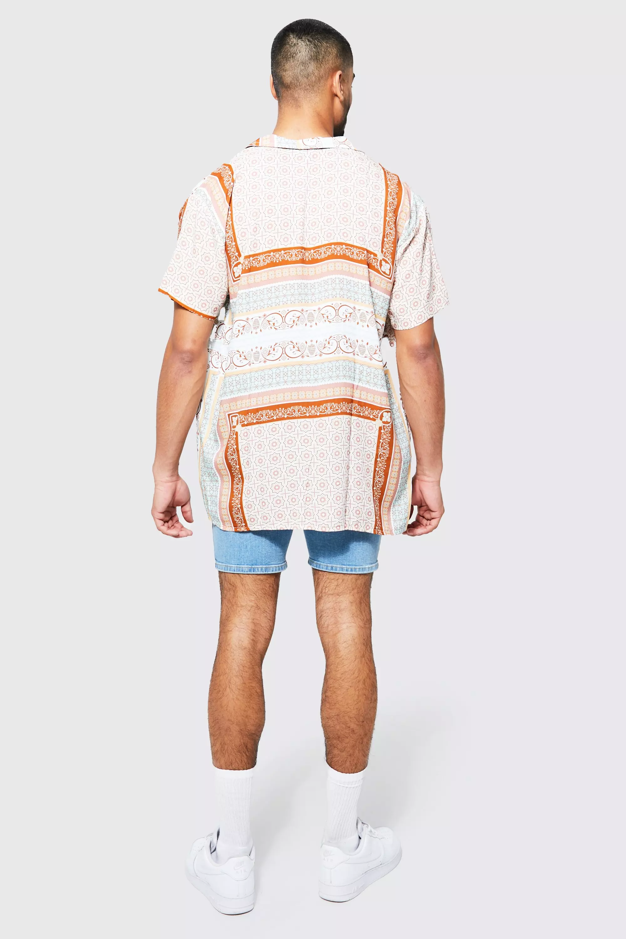 Short Sleeve Revere Oversized Bandana Shirt