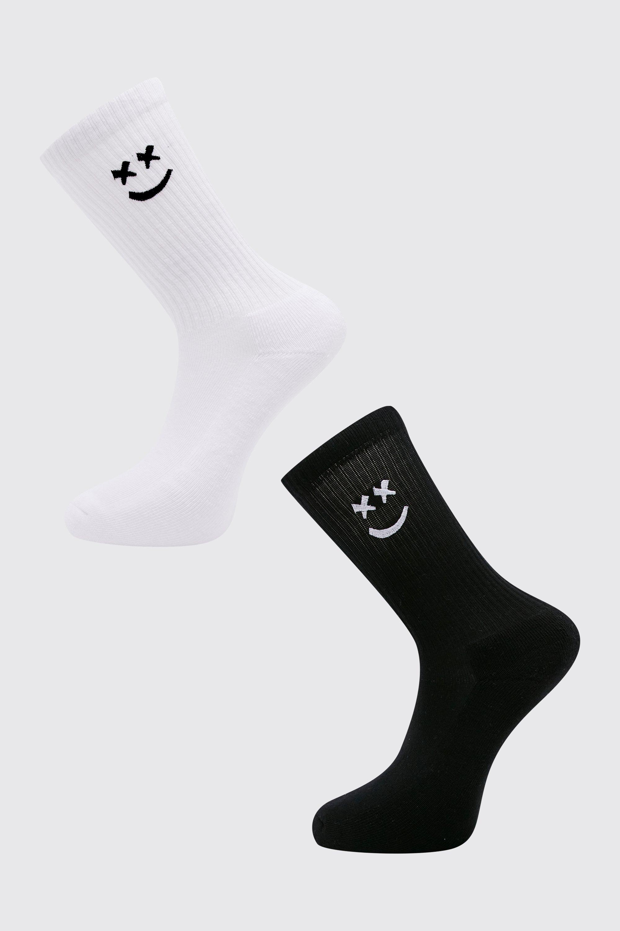 Mens Multi 2 Pack Embroidered X Face Socks, Multi