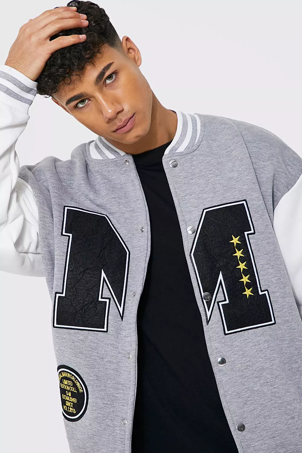 Oversized Badge Jersey Varsity Jacket