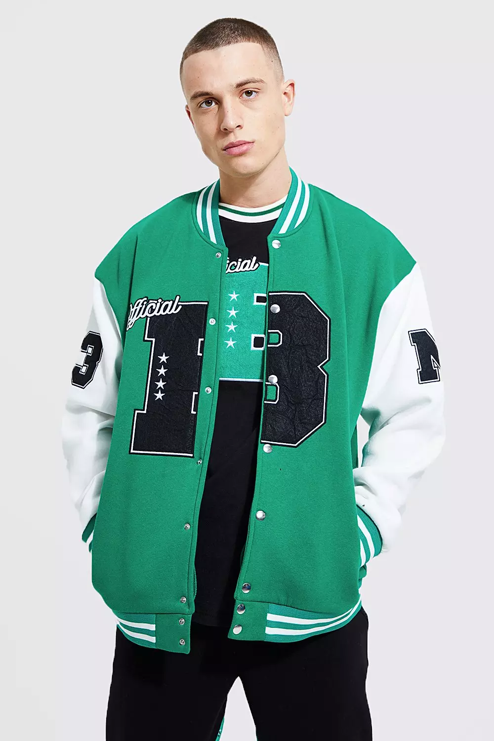 Oversized Badge Jersey Varsity Bomber Jacket