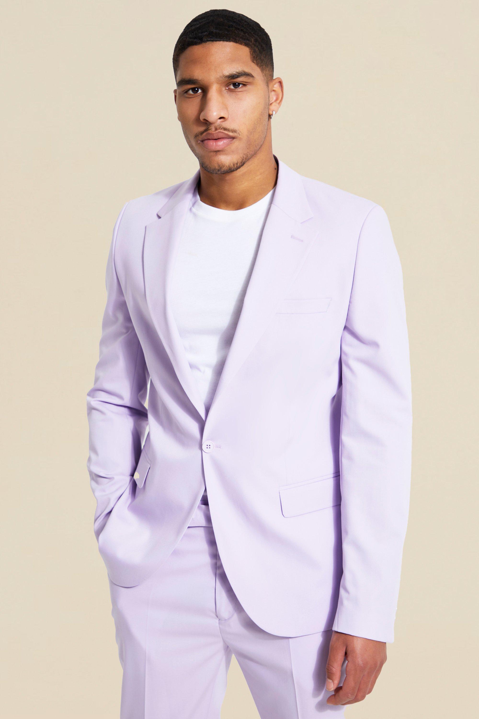 Mens Purple Tall Single Breasted Slim Suit Jacket, Purple