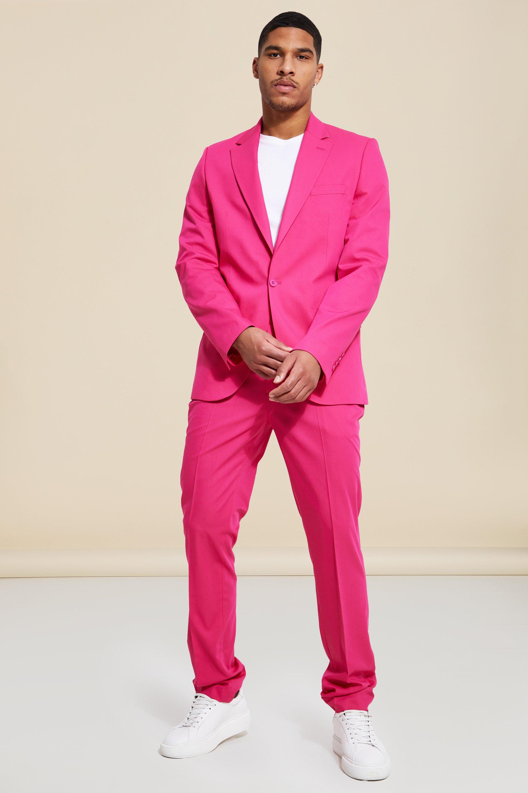 mens bright pink suit