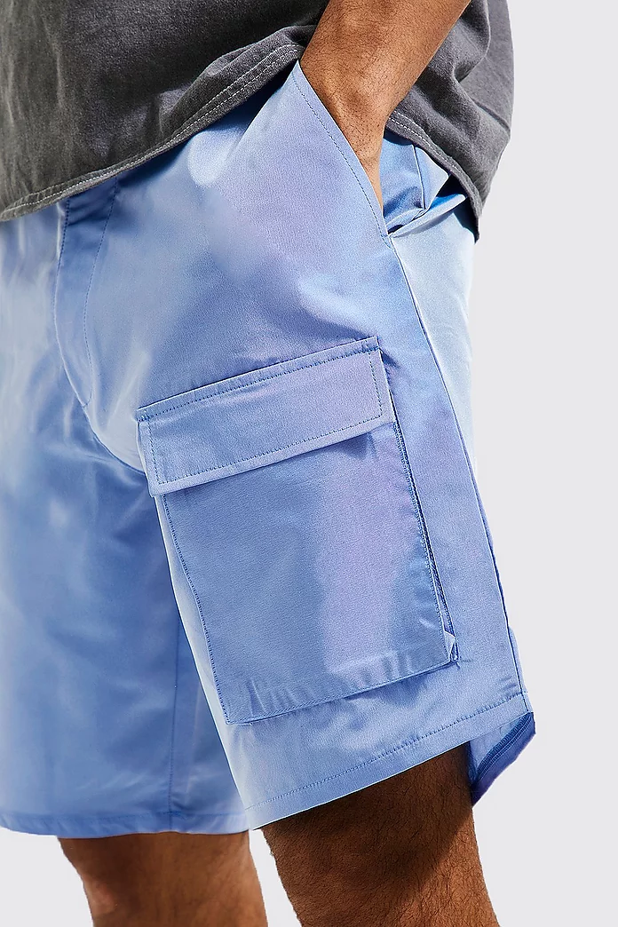 Mens Clothing Shorts Cargo shorts BoohooMAN Denim Tall Fixed Waist Iridescent Cargo Shorts in Blue for Men 
