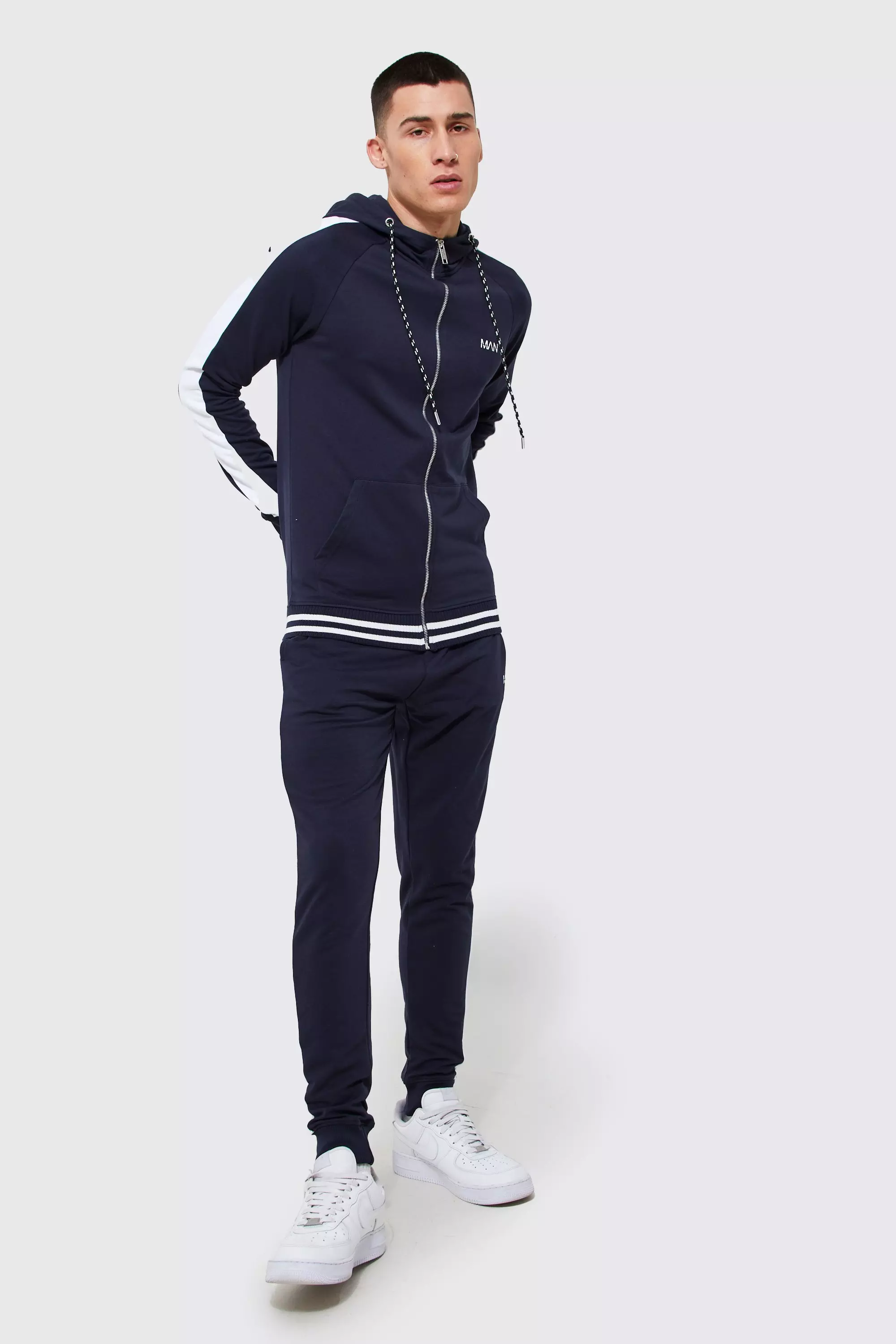 Grey muscle fit discount tracksuit