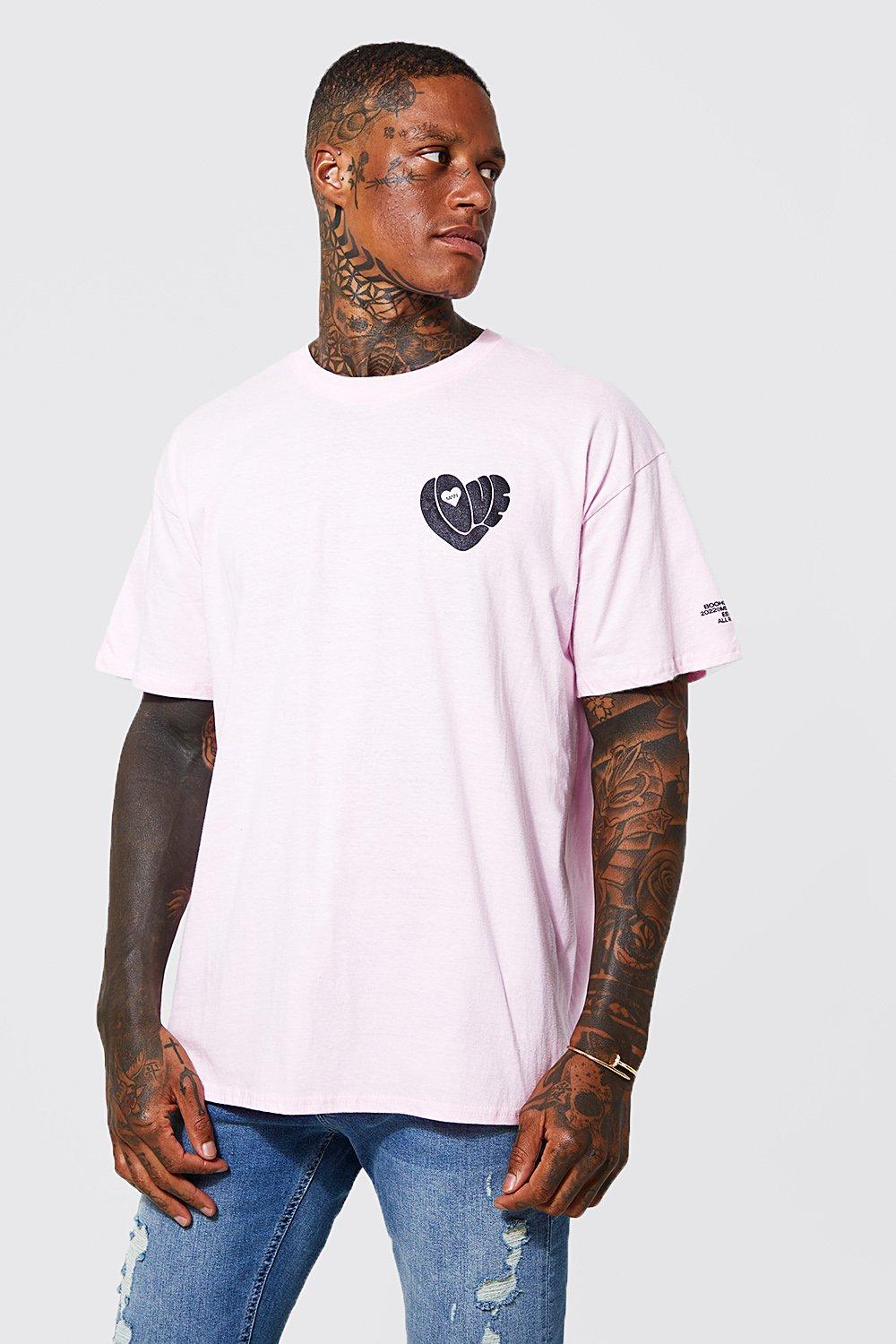mens pink oversized love logo t-shirt, pink