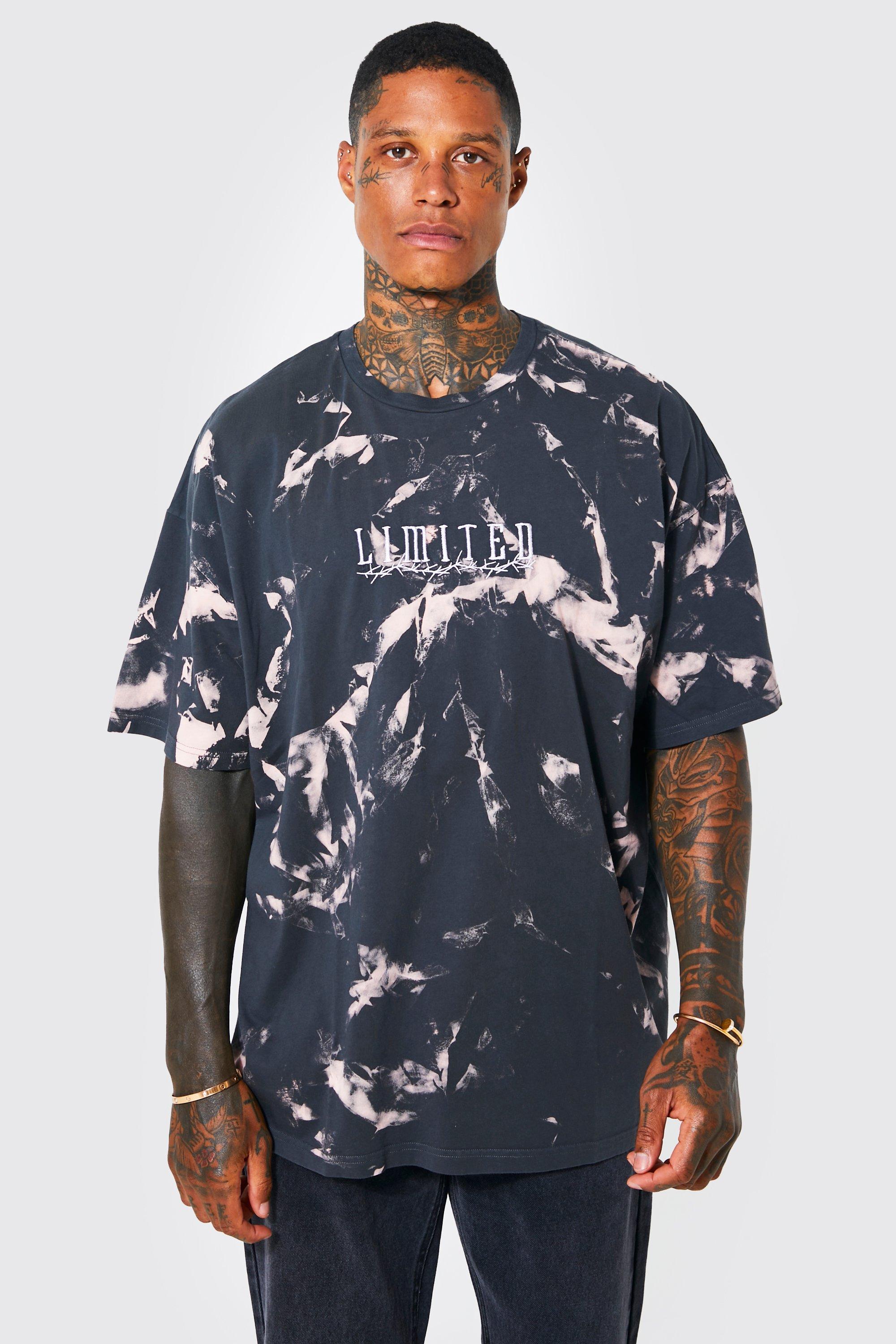 Mens Black Oversized Limited Barbed Wire Bleach T-shirt, Black