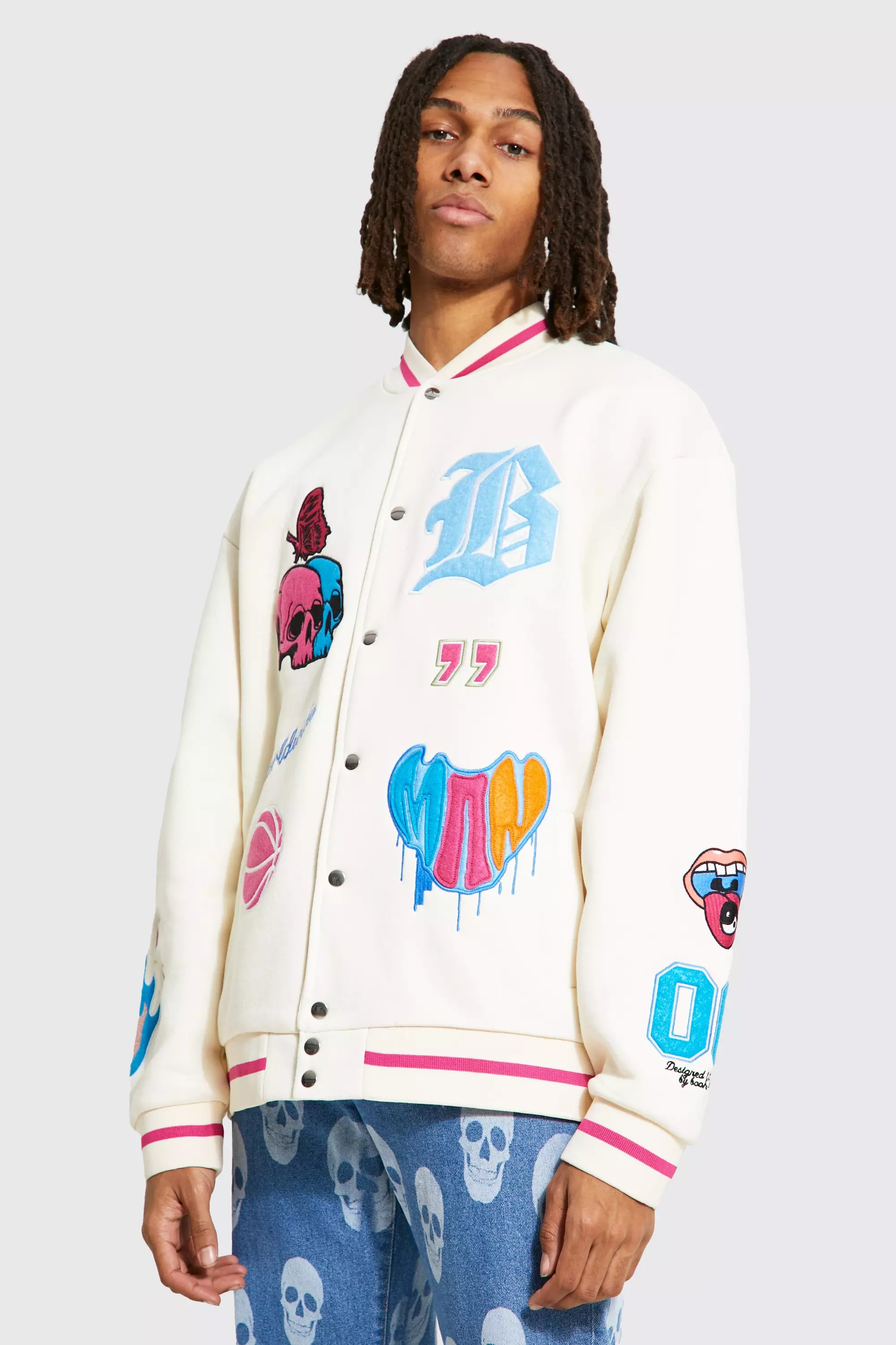 Jersey Varsity Bomber Jacket With Badges