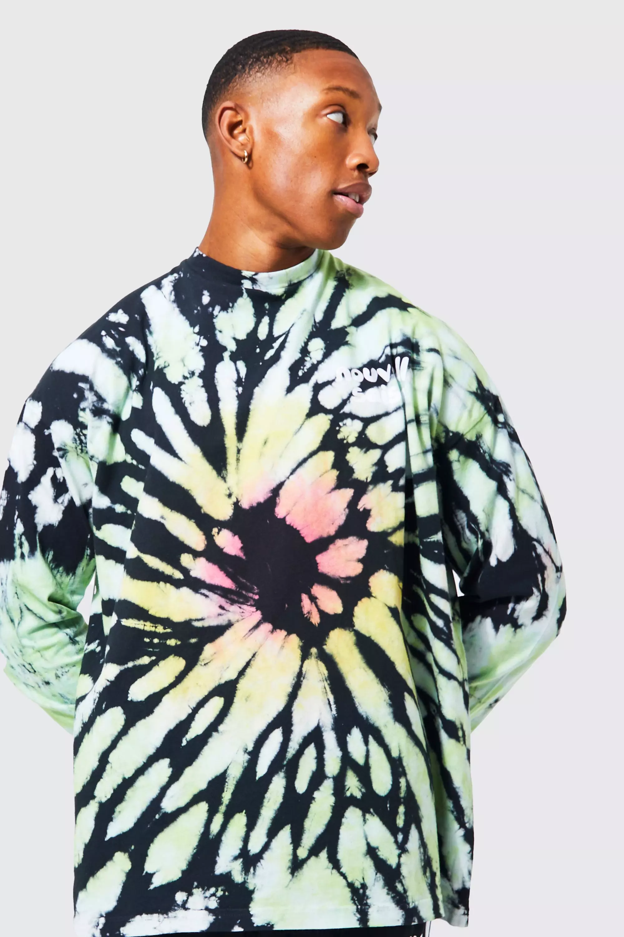 T shirt oversize effet tie dye manches longues boohooMAN FR