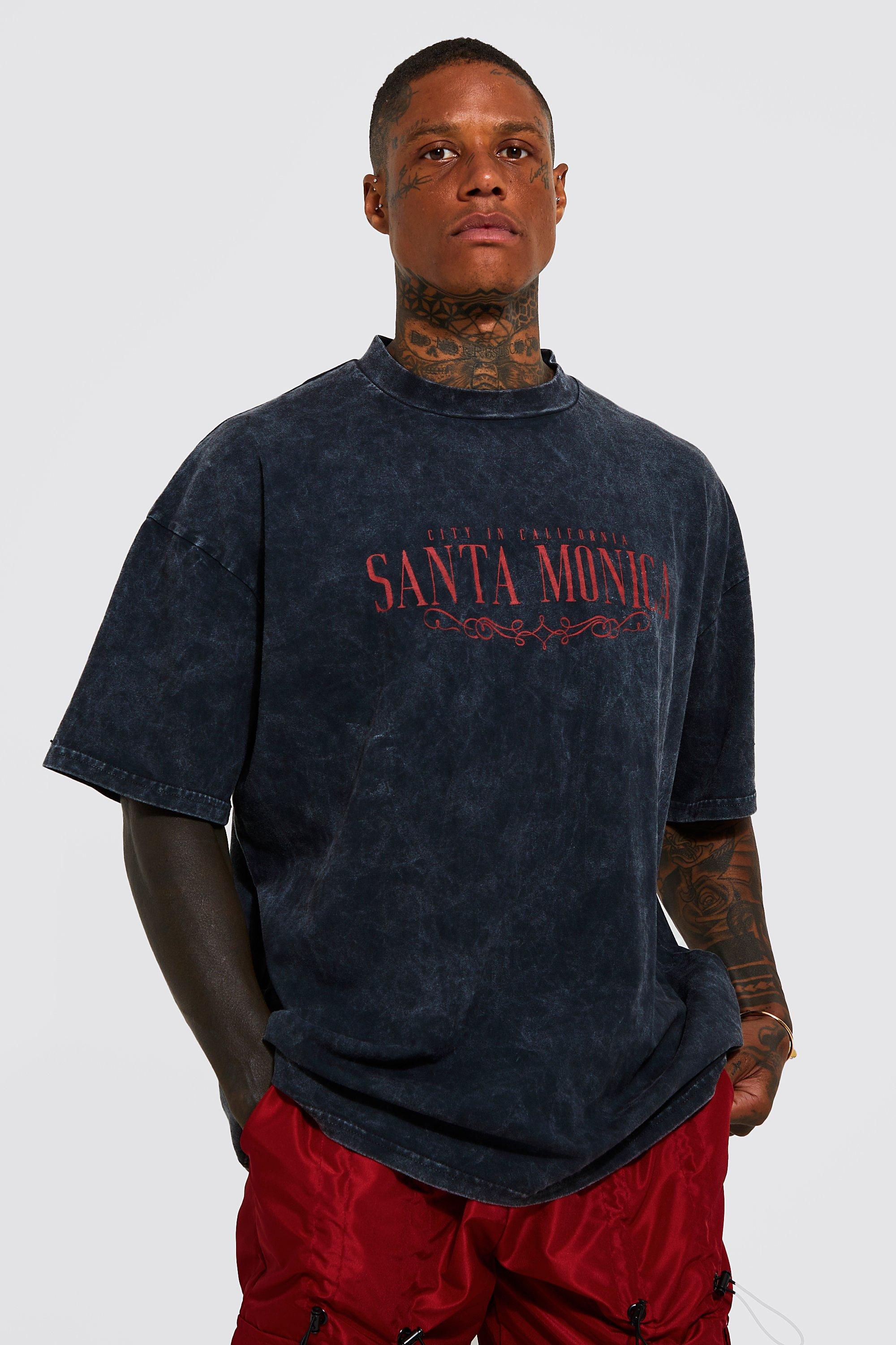 Mens Grey Oversized Printed Wash Extended Neck T-shirt, Grey