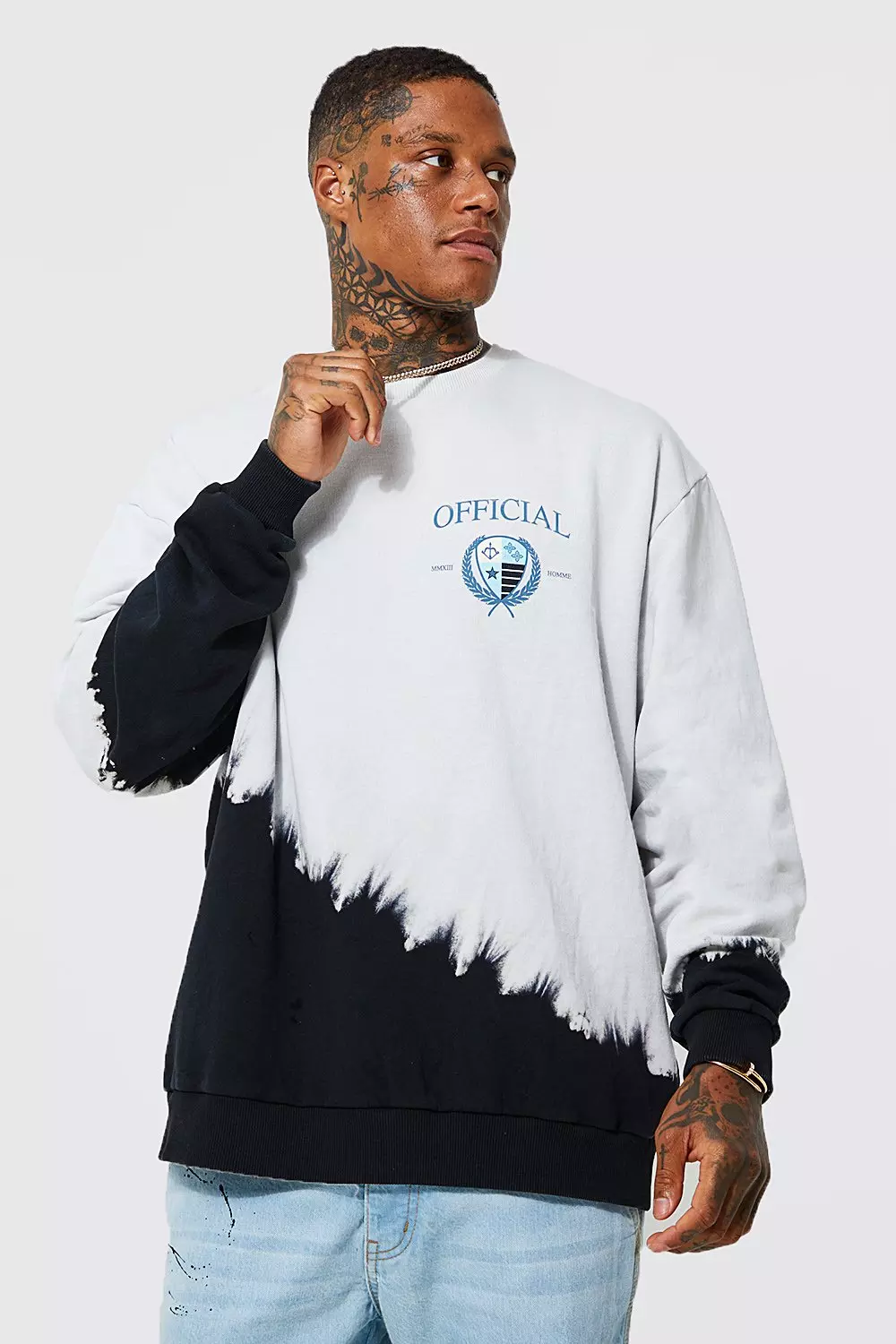 Oversized Printed Bleach Wash Sweatshirt boohooMAN USA