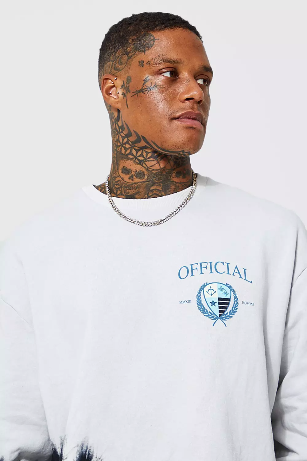 Oversized Printed Bleach Wash Sweatshirt boohooMAN USA