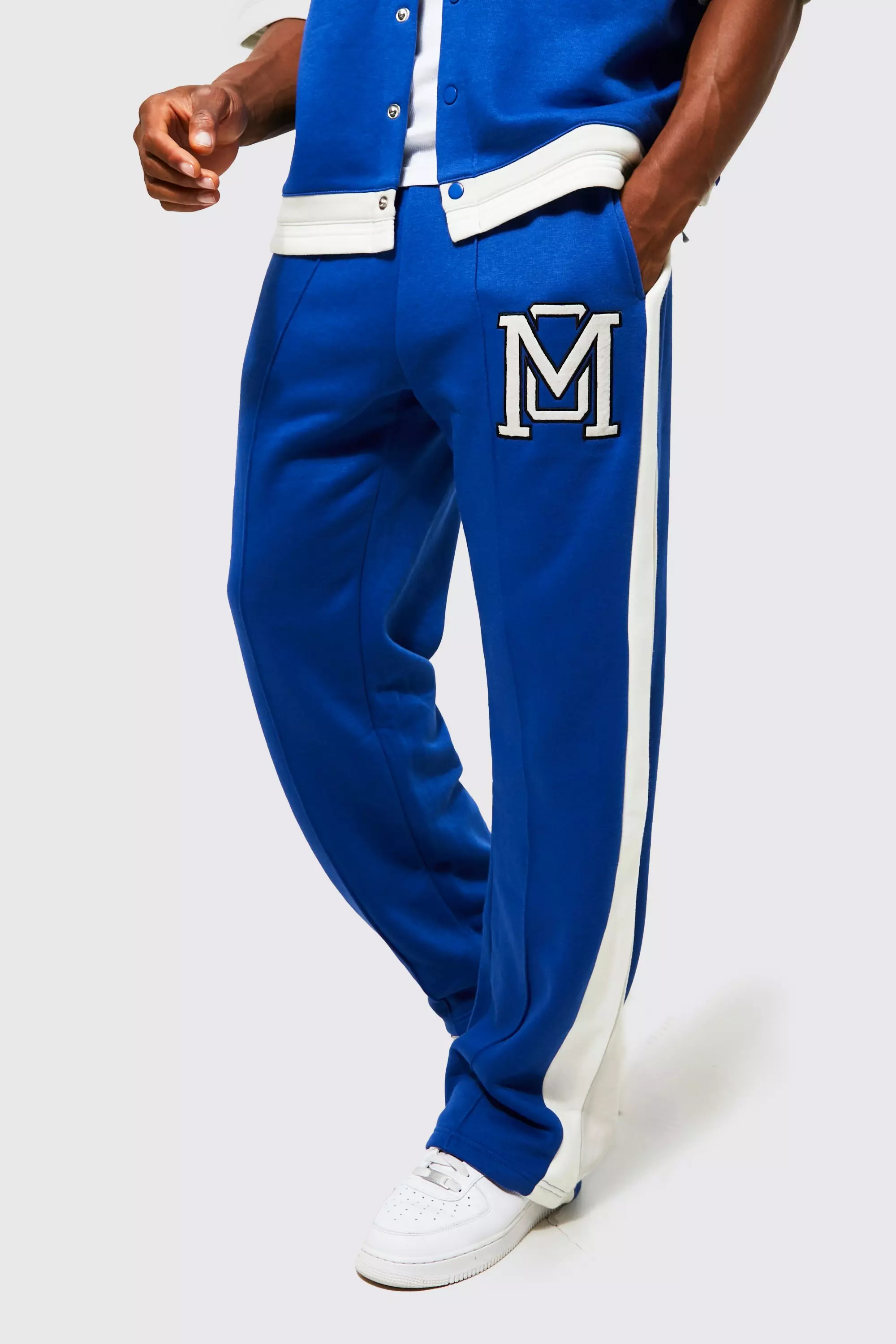 Blue High Rise Varsity Print Joggers