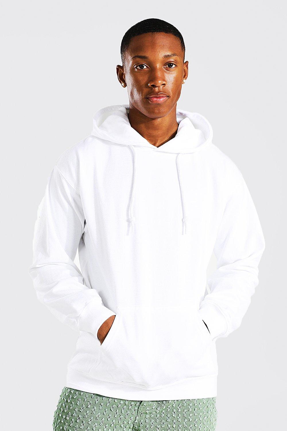 Mens White Basic Over The Head Hoodie, White
