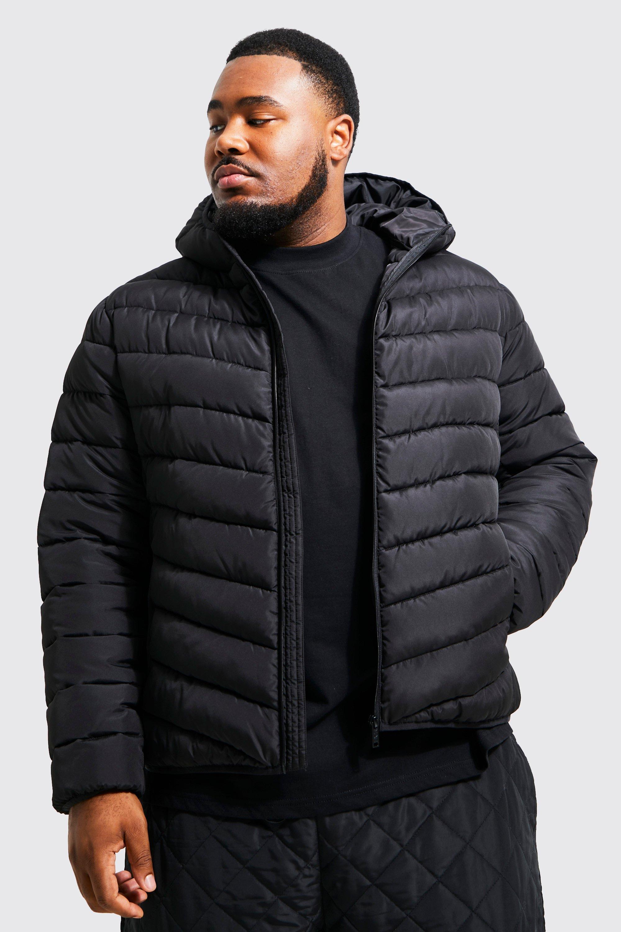 Mens Black Plus Quilted Zip Through Jacket, Black