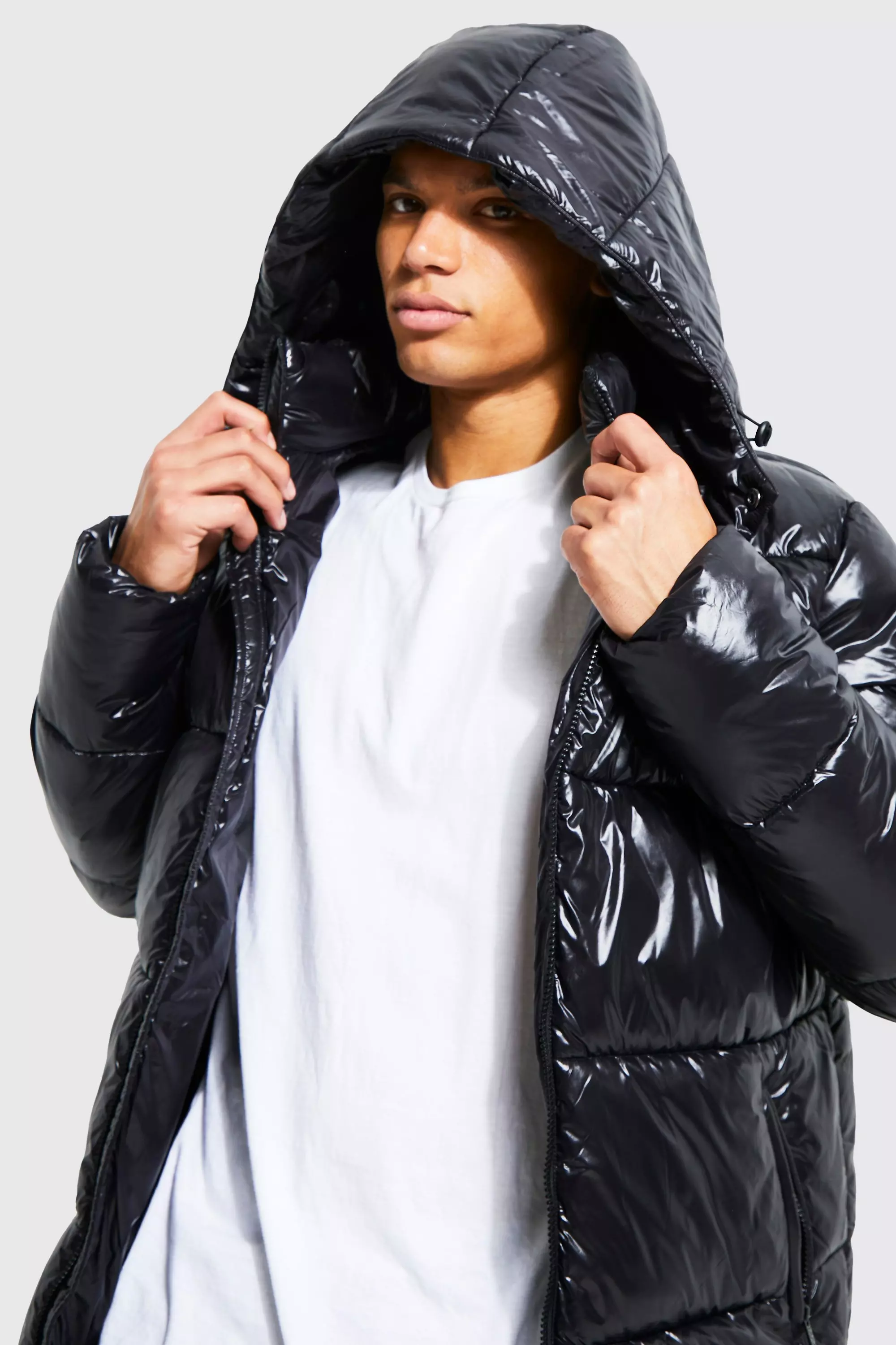 High Shine Puffer Jacket in Black