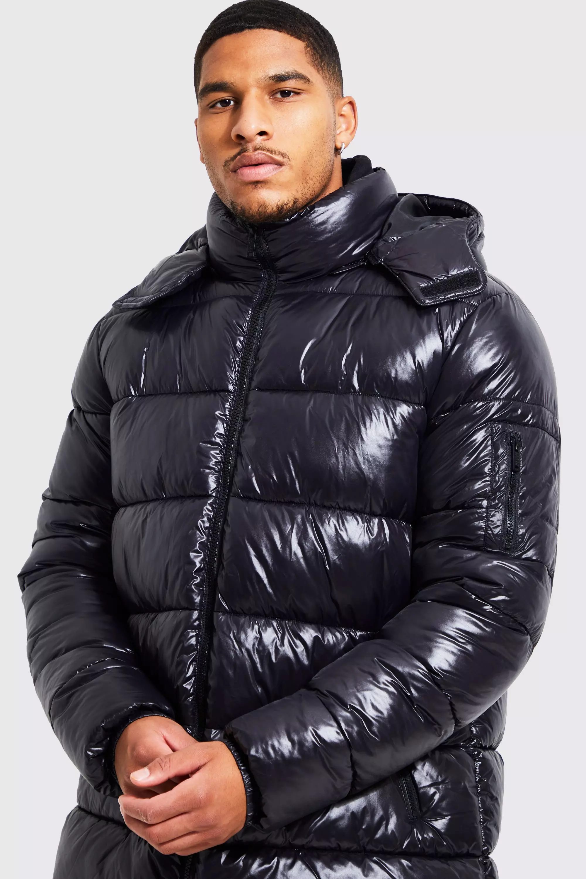 High shine puffer store jacket mens