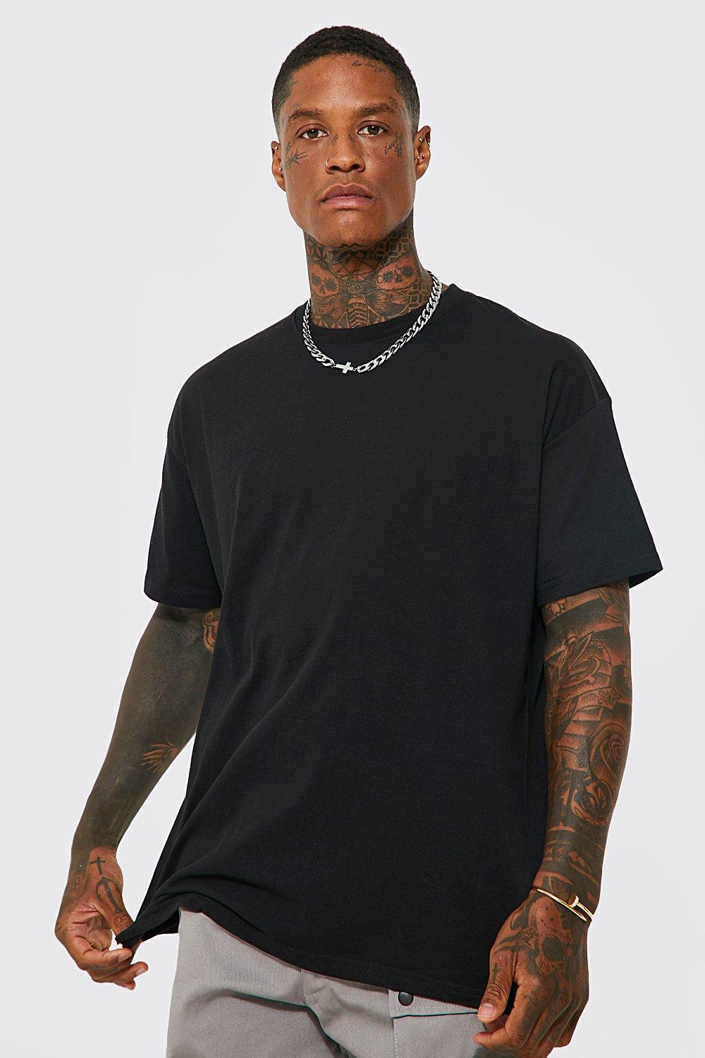 Mens Black Basic Oversized Crew Neck T-shirt, Black