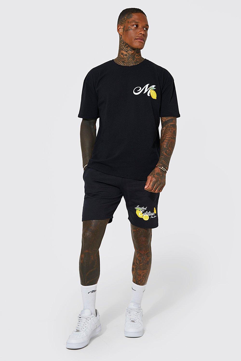 mens black oversized limited edt t-shirt and short set, black