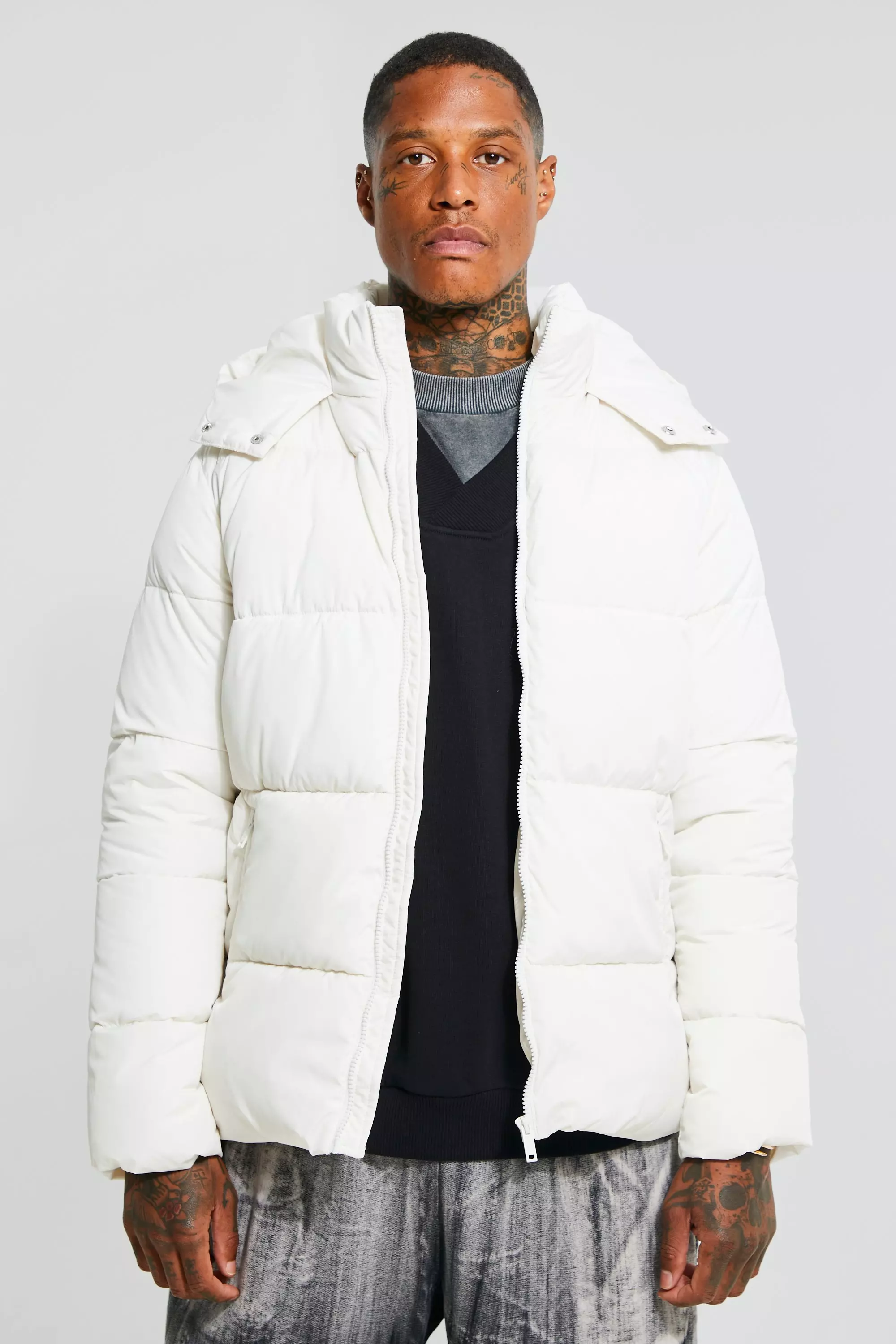 Puffer jacket with online hoodie mens