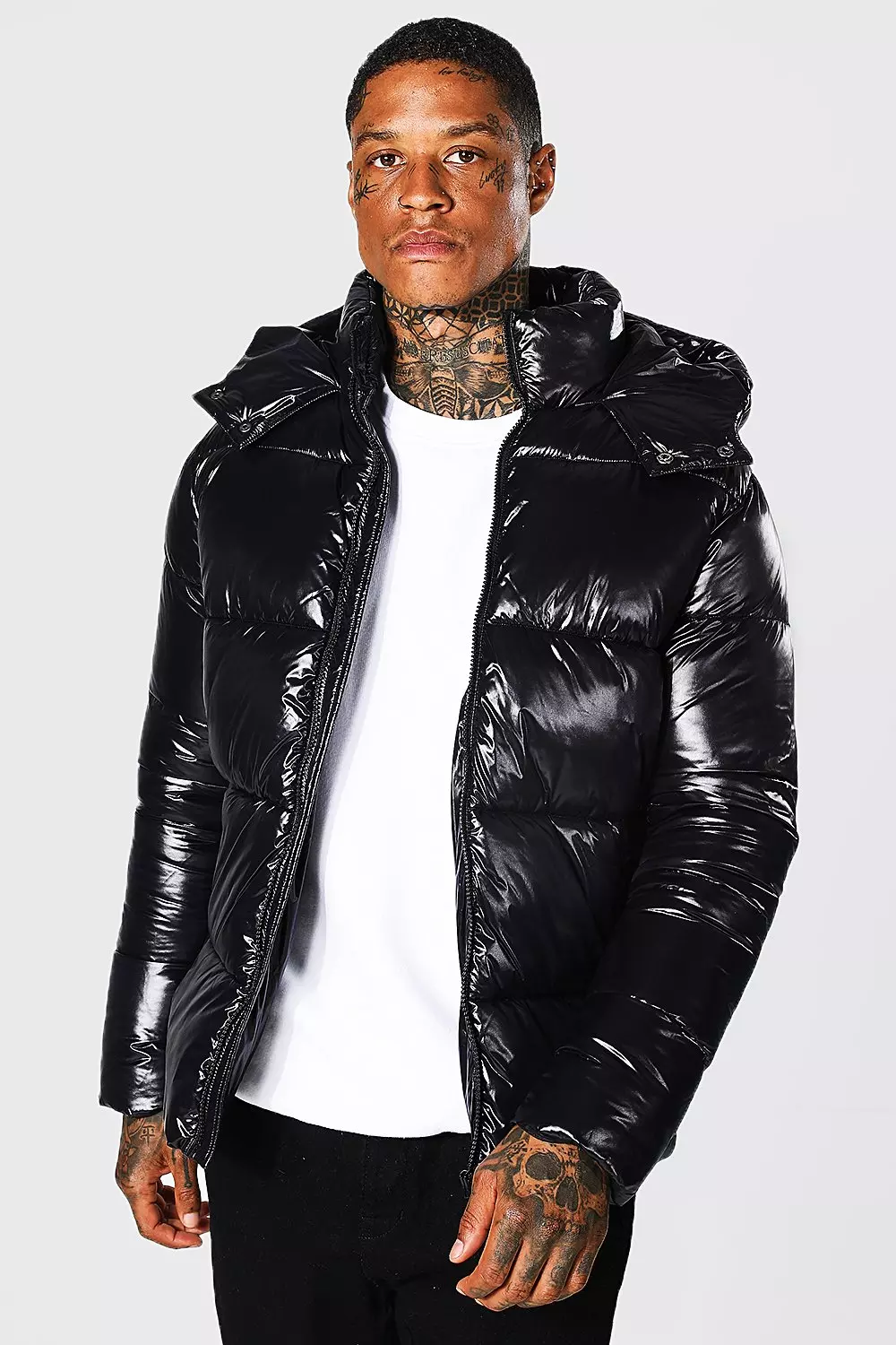 High shine long store puffer jacket