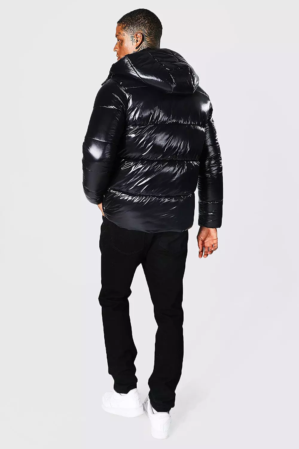 High shine patent puffer on sale jacket