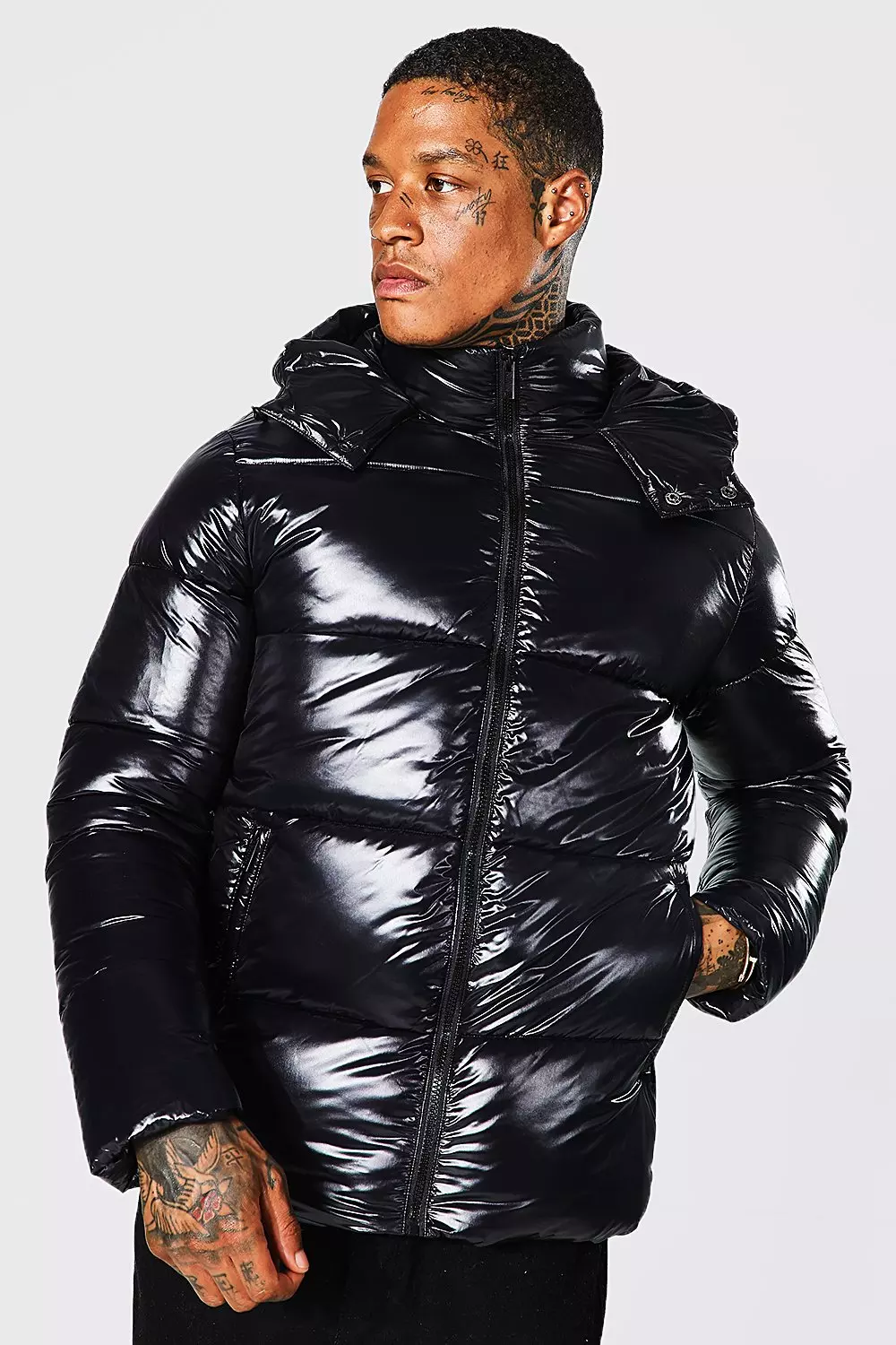 High Shine Puffer Jacket in Black