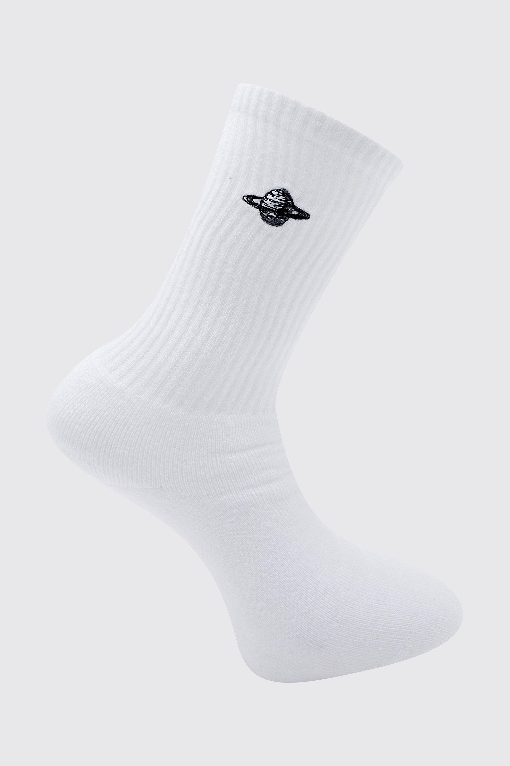 Mens White 1 Pack Embroidered Orbit Sock, White