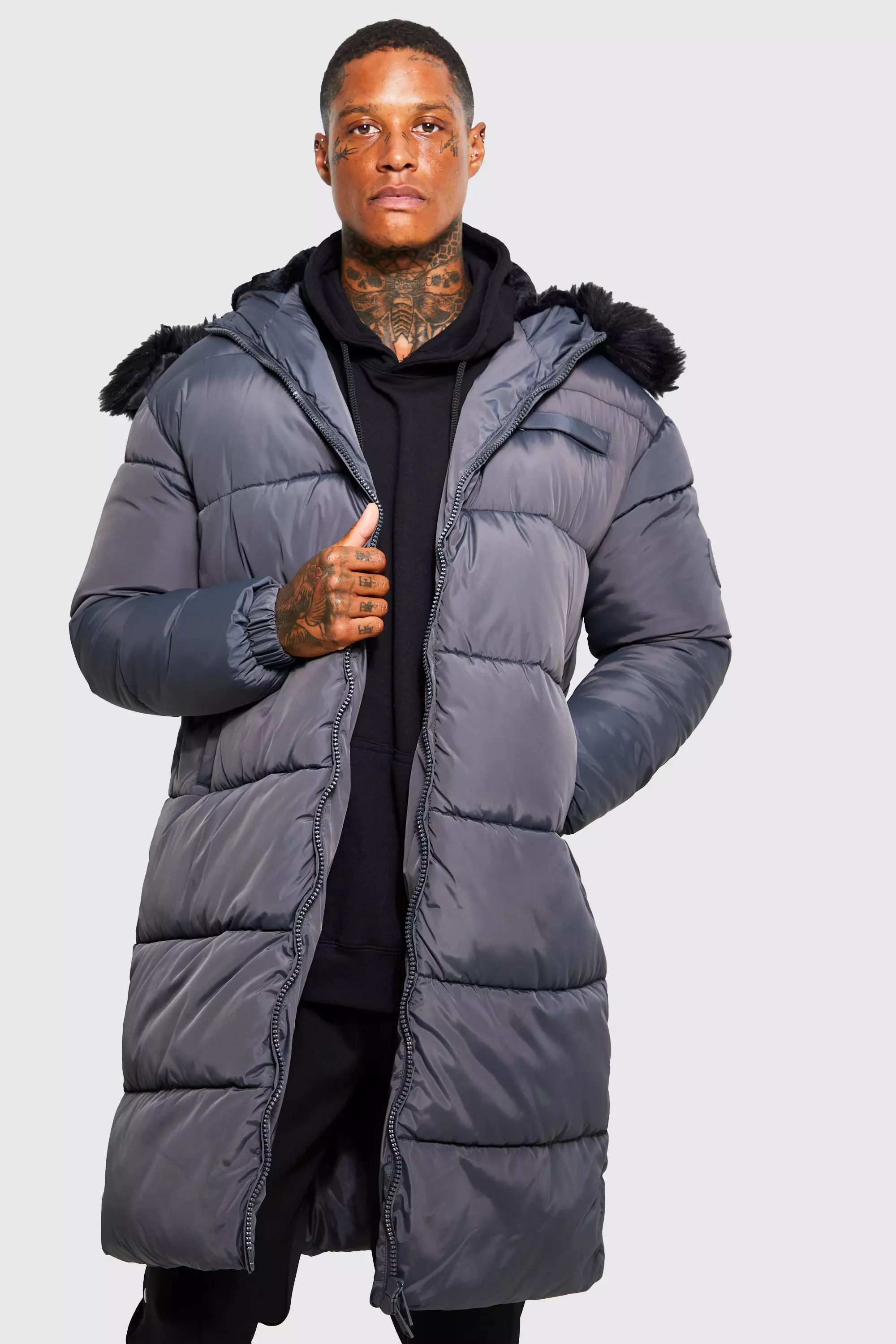 Mens hooded parka hot sale with fur trim