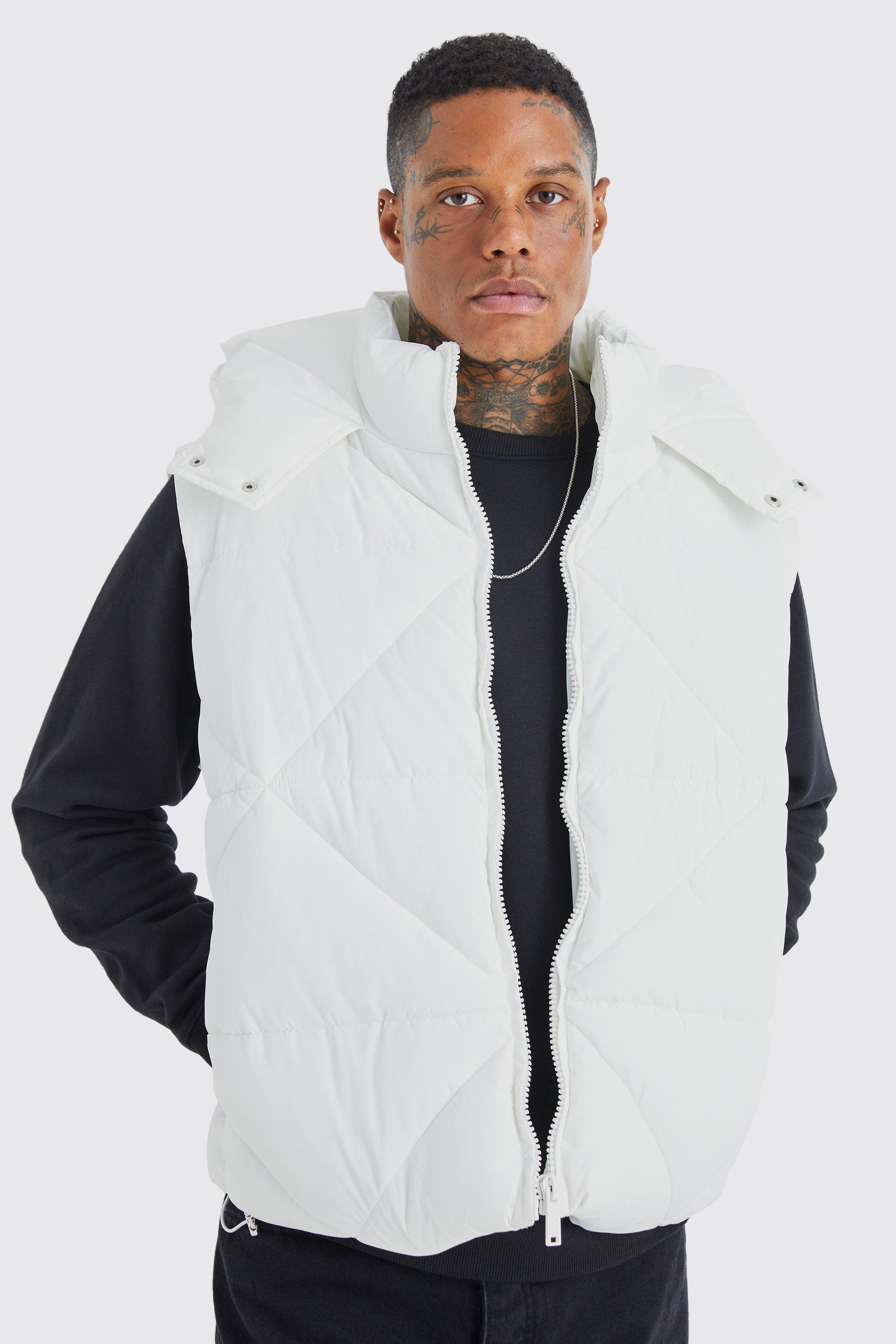 Mens White Abstract Quilted Gilet, White