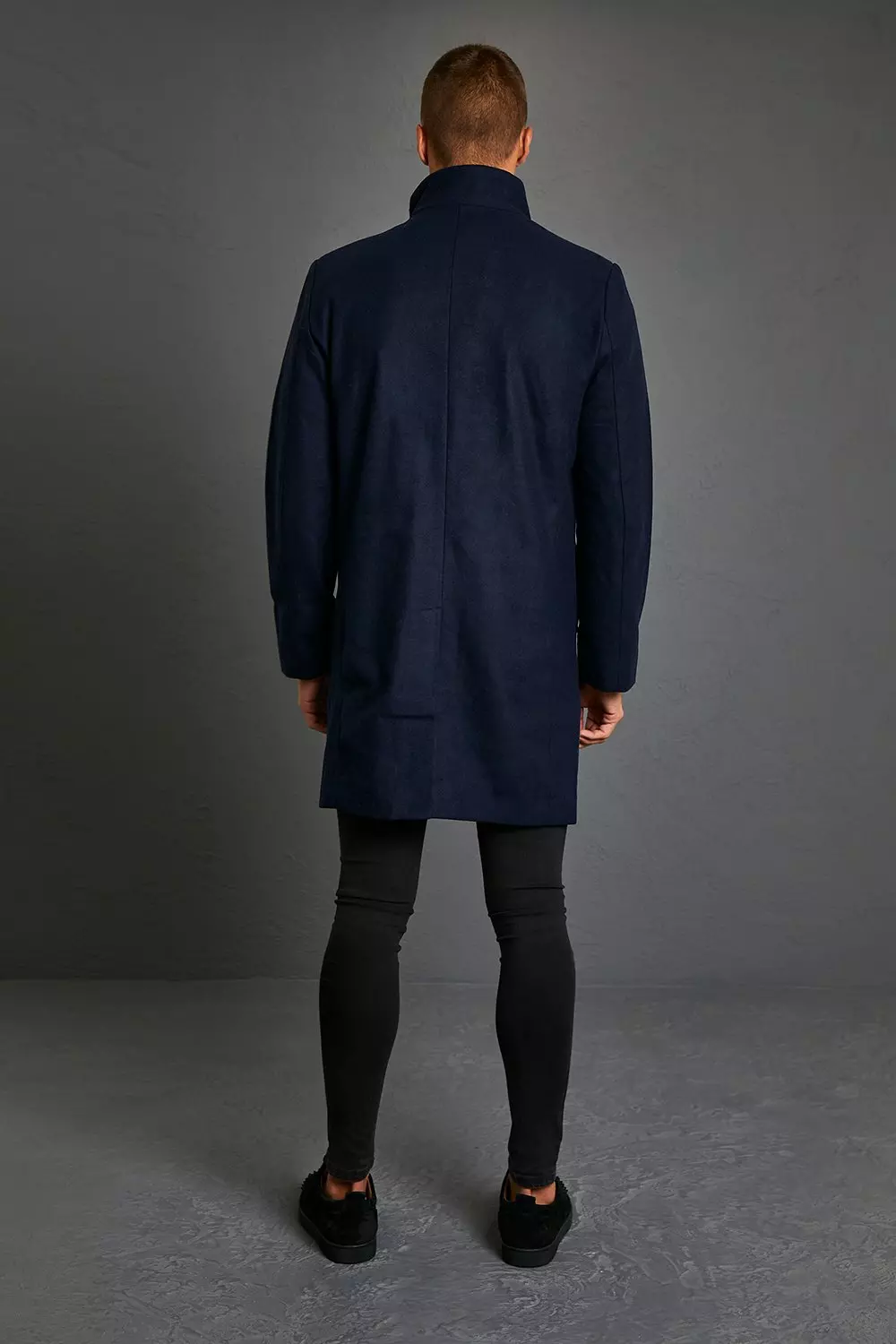 Funnel neck best sale wool coat mens