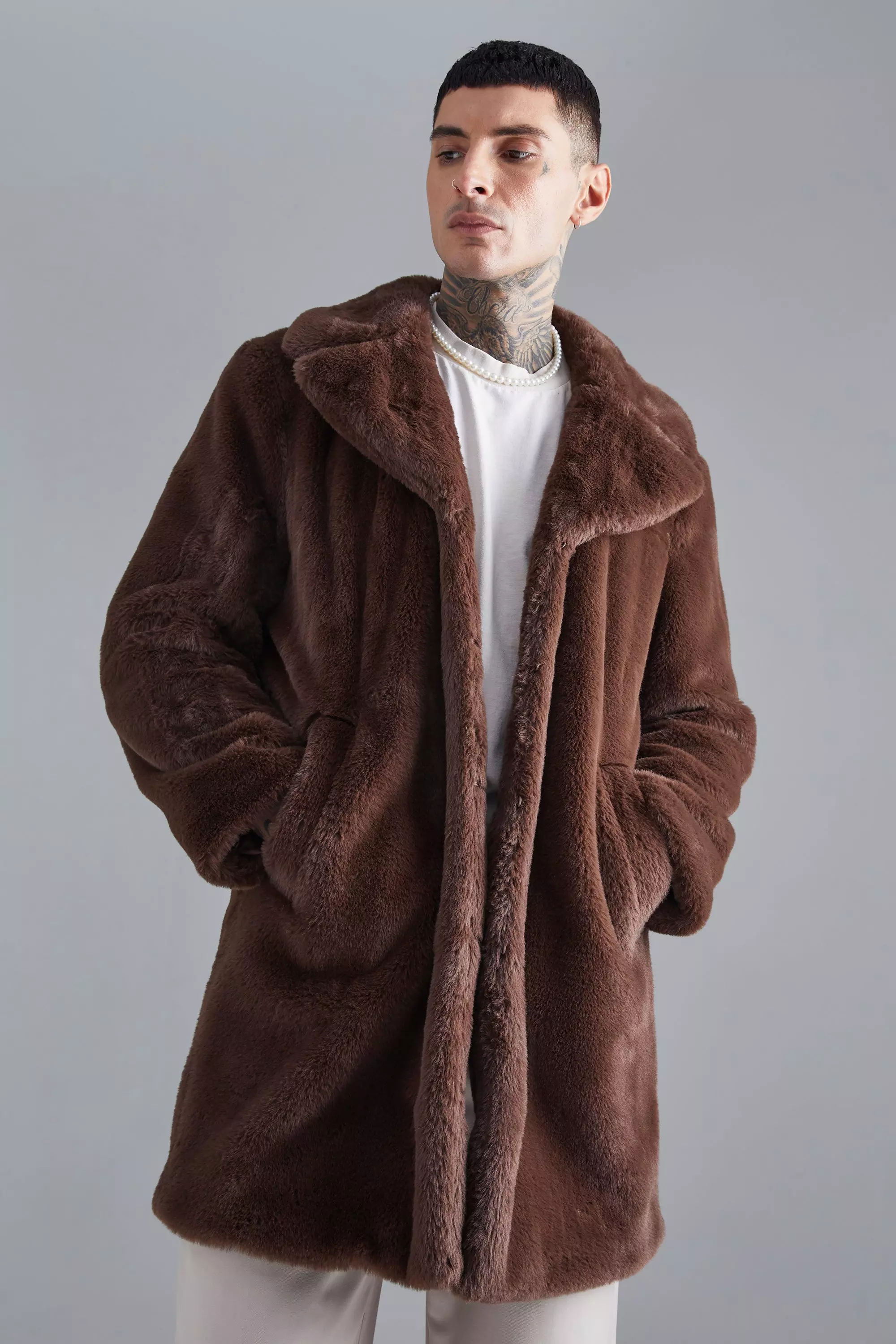 boohooMAN Men's Oversized Faux Fur Lounge Set