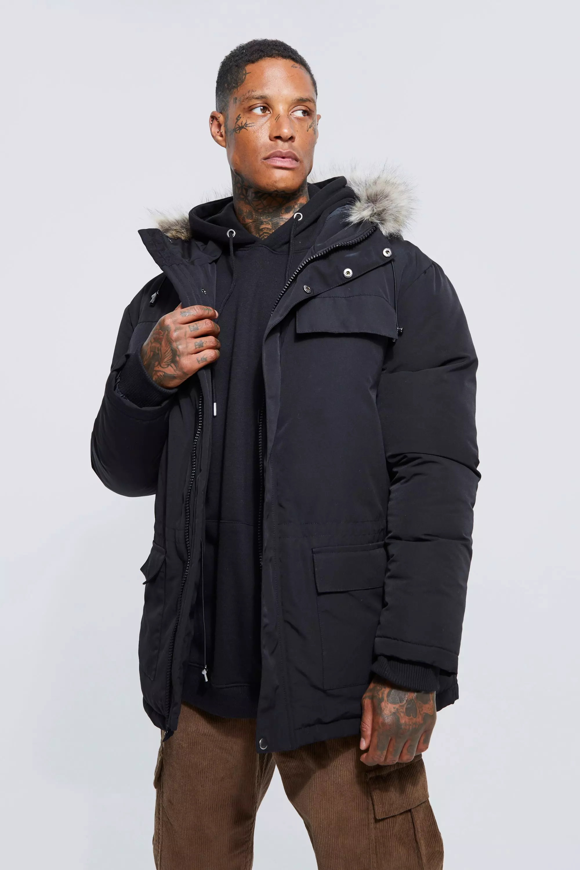 Faux Fur Hooded Arctic Parka | boohooMAN USA