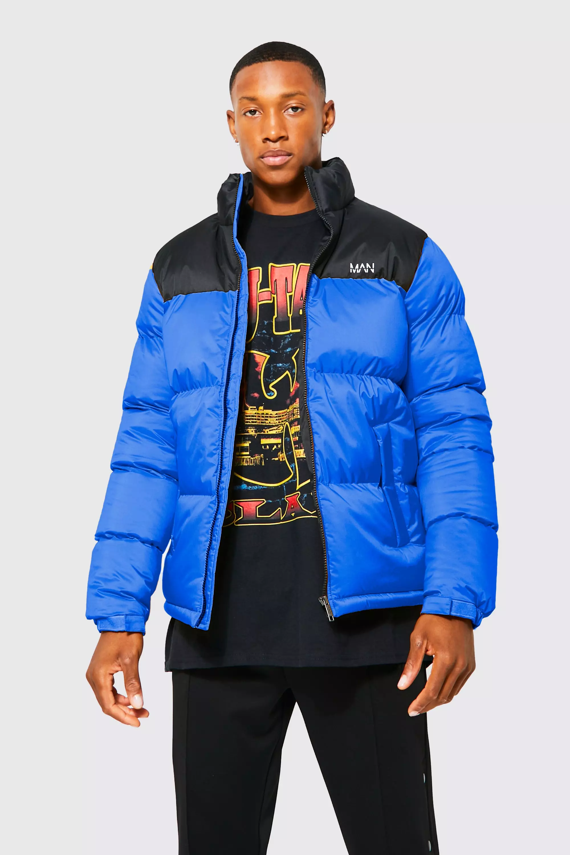 Colour block shop puffer jacket