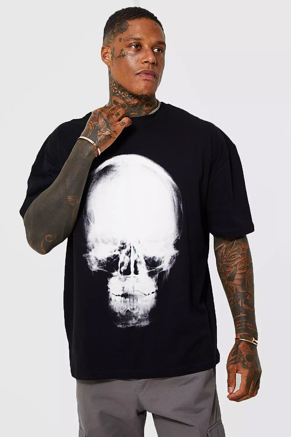 ASOS DESIGN oversized T-shirt in off-white with tattoo skull back print