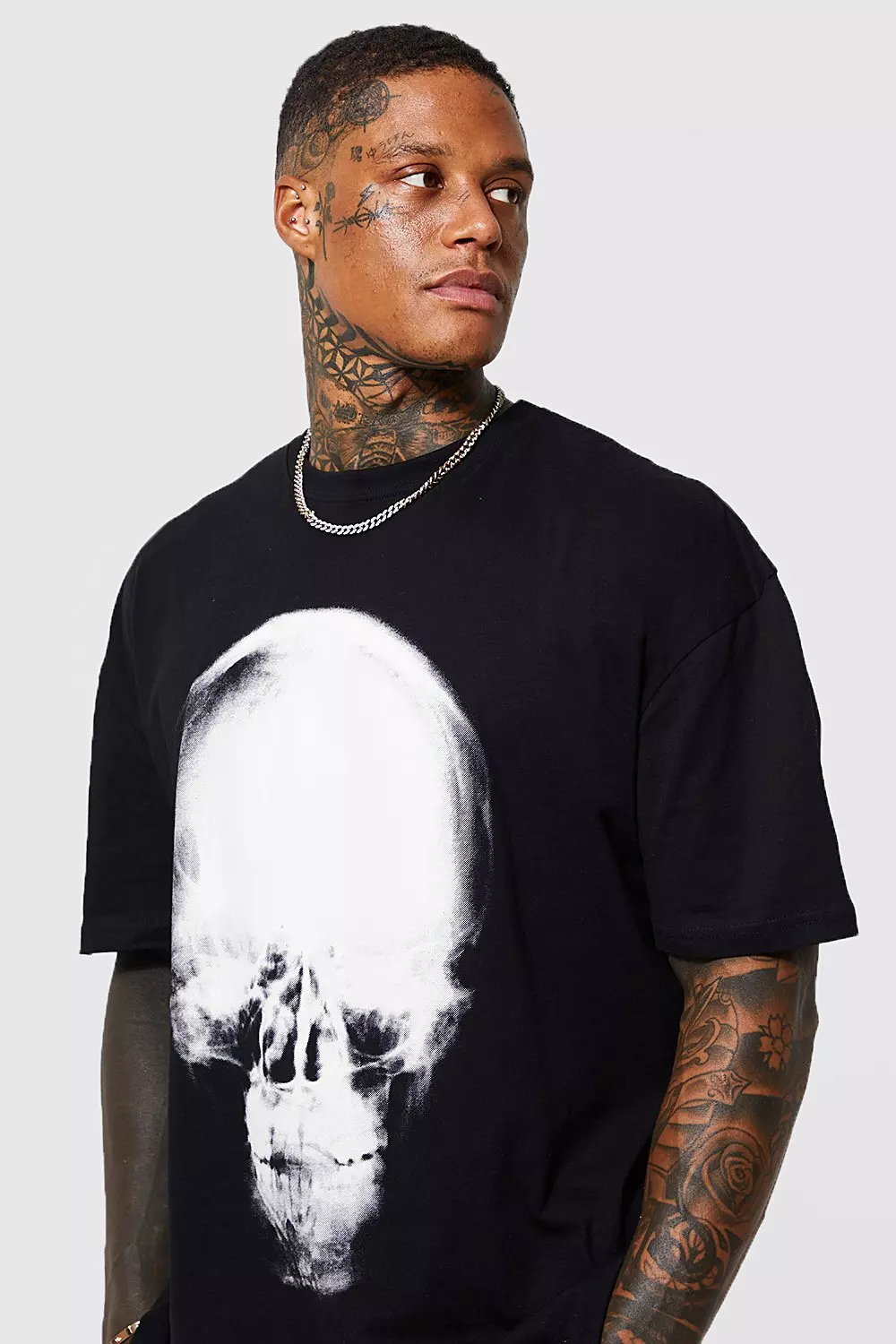 ASOS DESIGN oversized T-shirt in off-white with tattoo skull back print