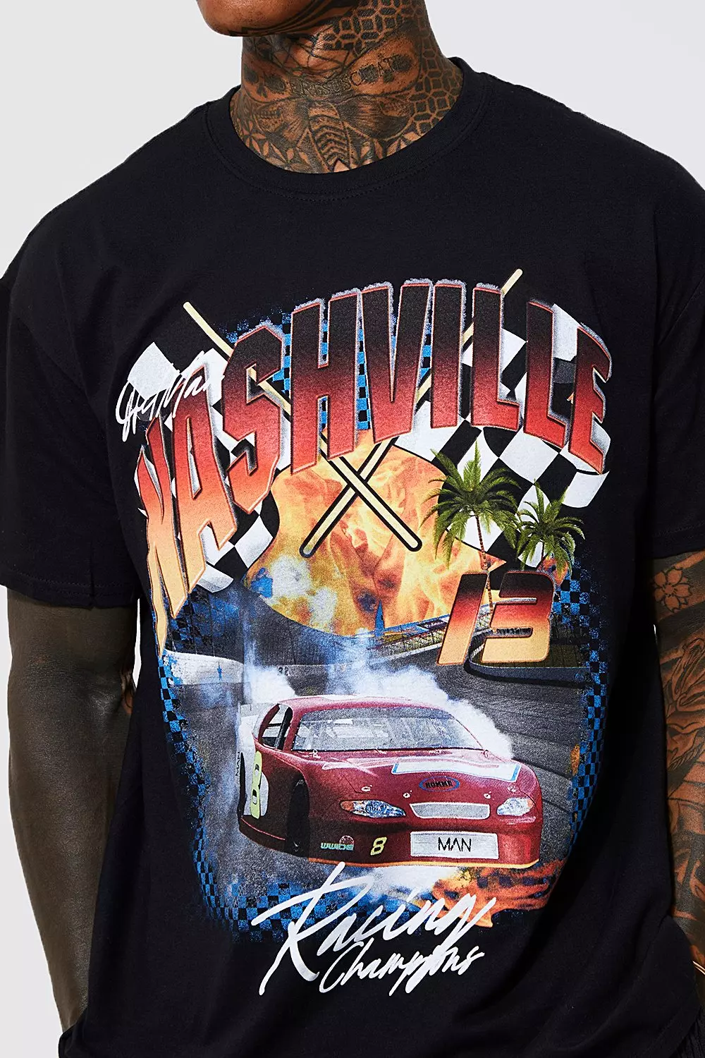 boohooMAN Men's Oversized Car Graphic T-Shirt