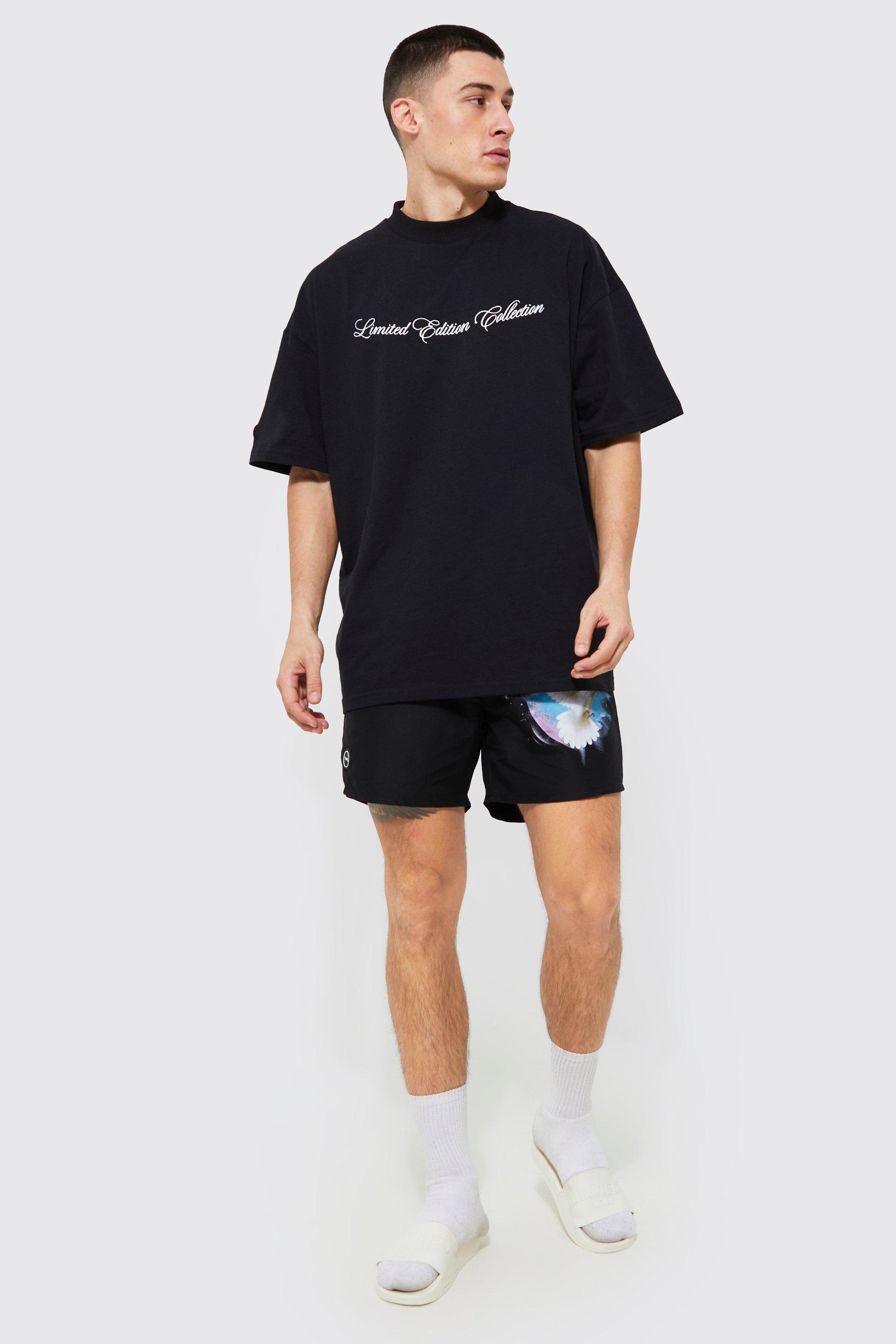men's homme t-shirt and swim short set - black - s, black