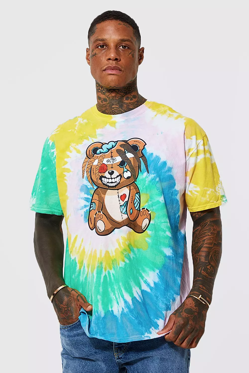 T shirt oversize effet tie dye imprim nounours m chant