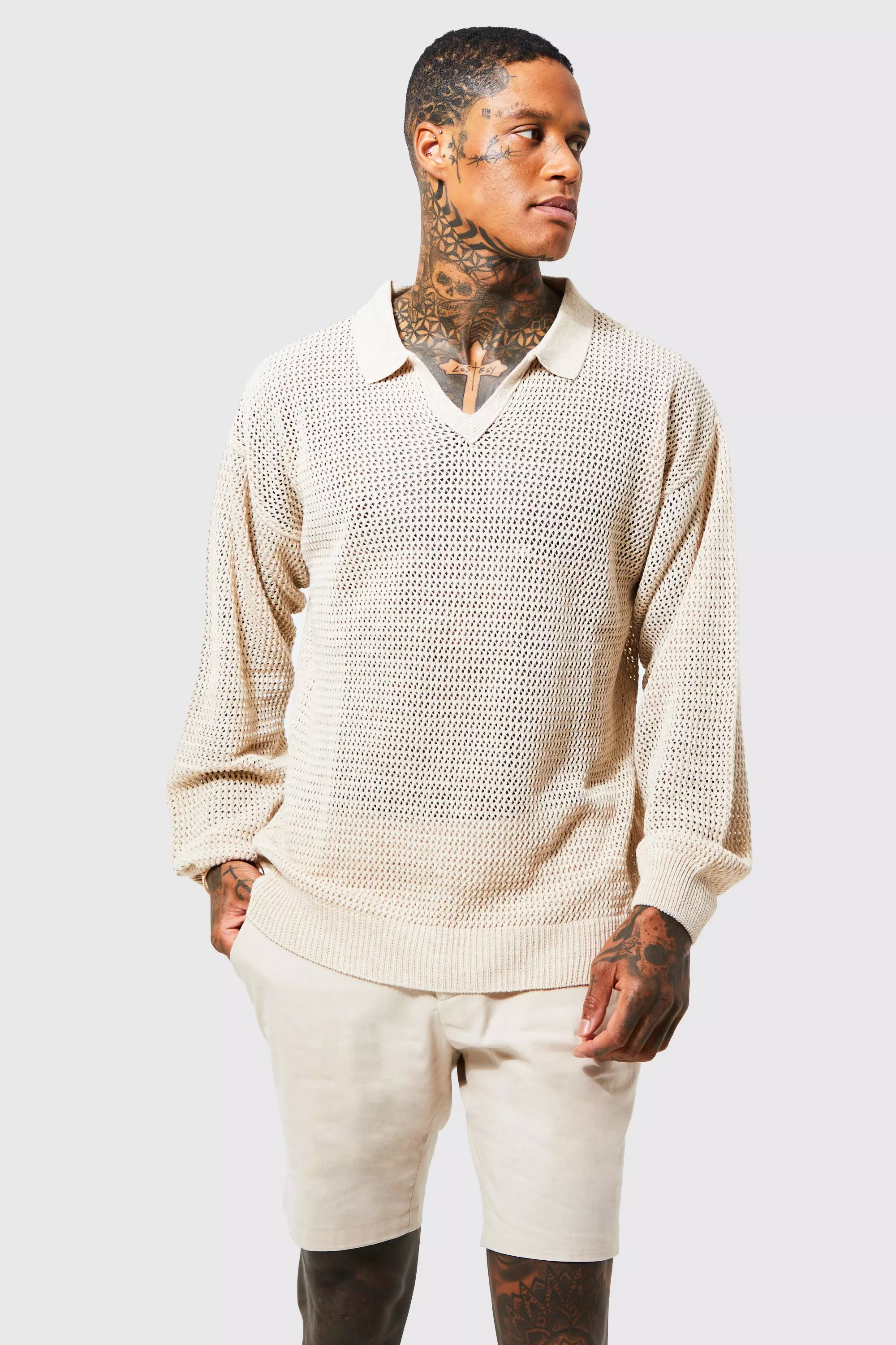 Mens knitted 2025 polo long sleeve