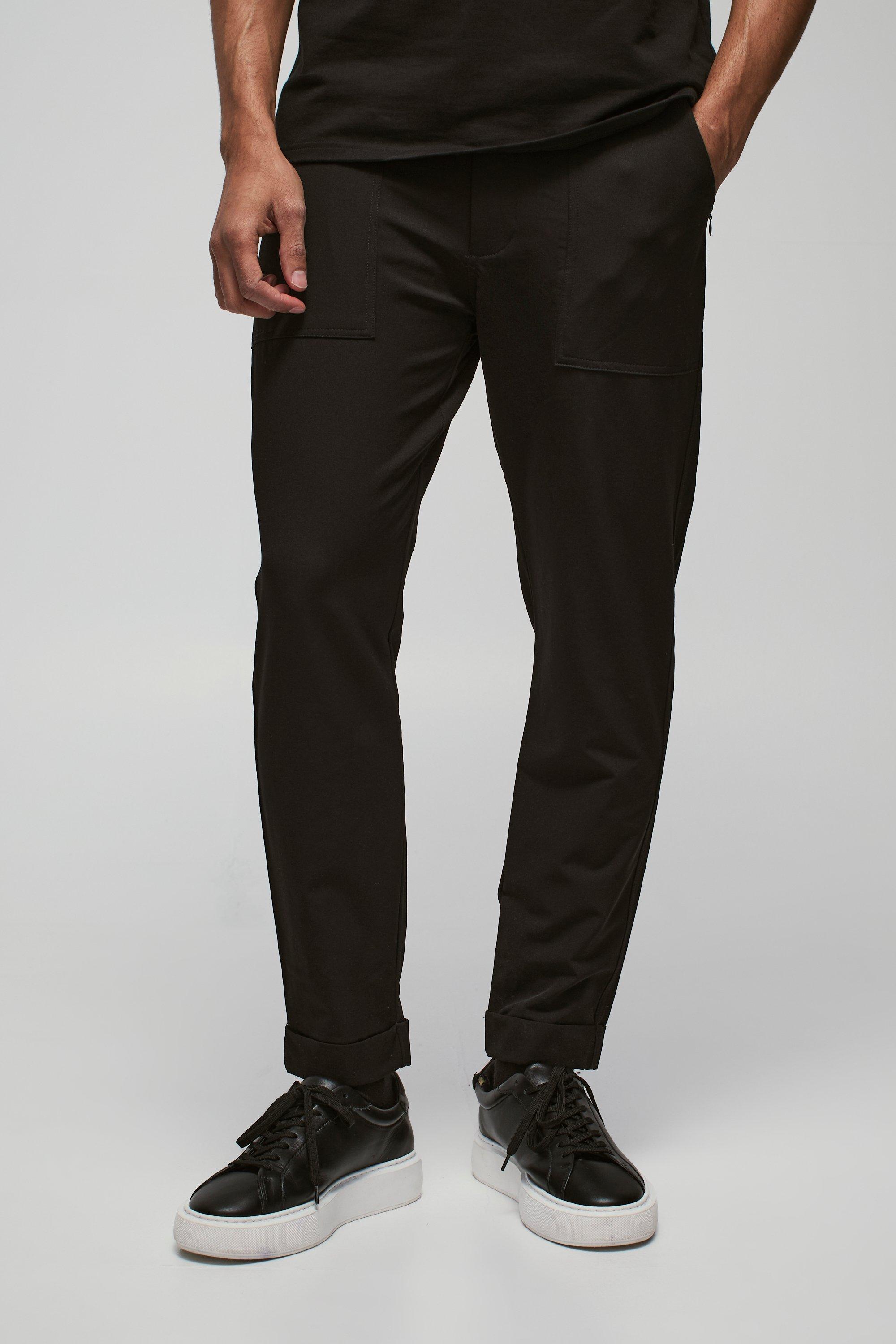 Mens Black Nylon Technical Stretch Slim Trouser, Black