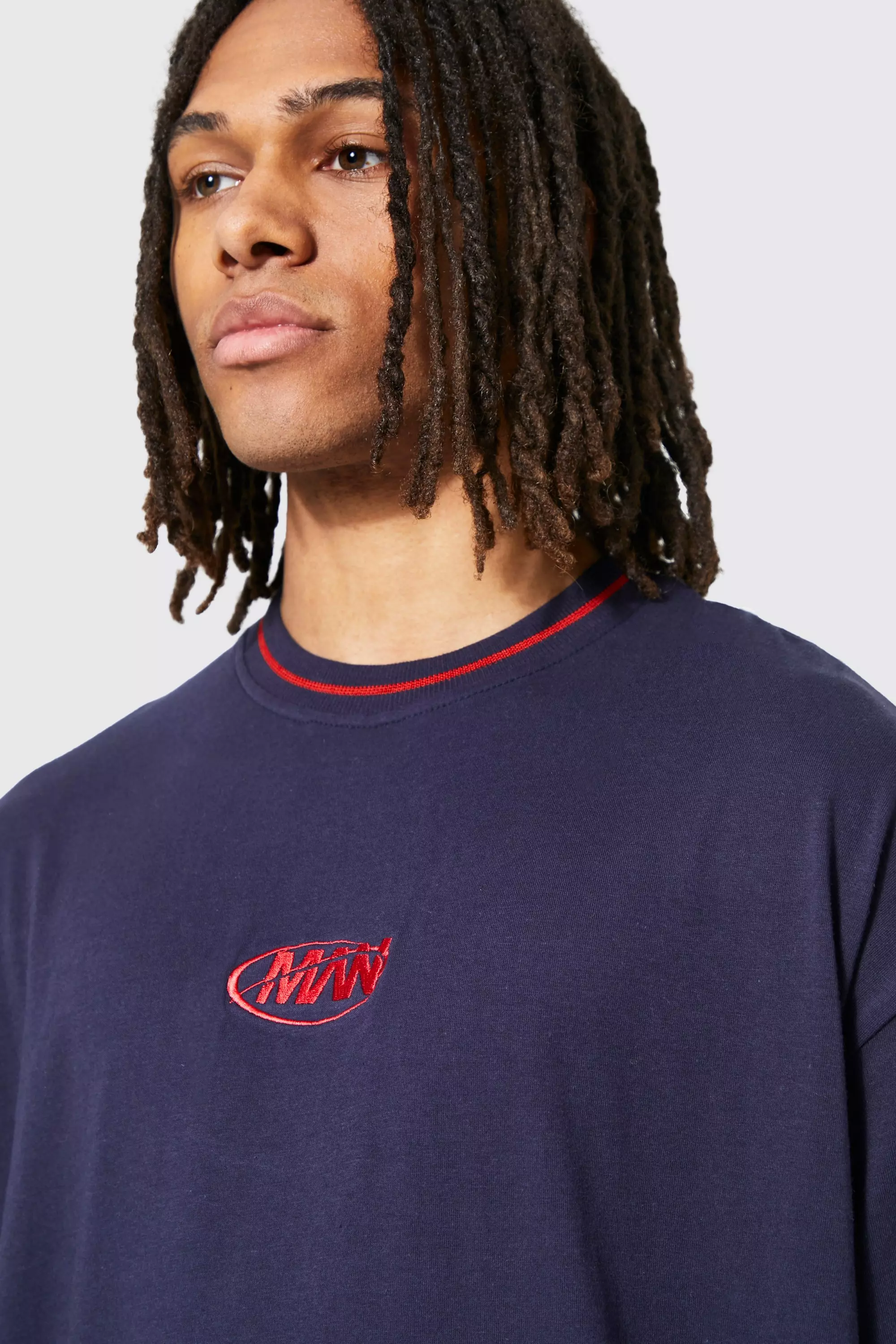 Oversized Man Embroidered Sports Rib T-shirt | boohooMAN USA