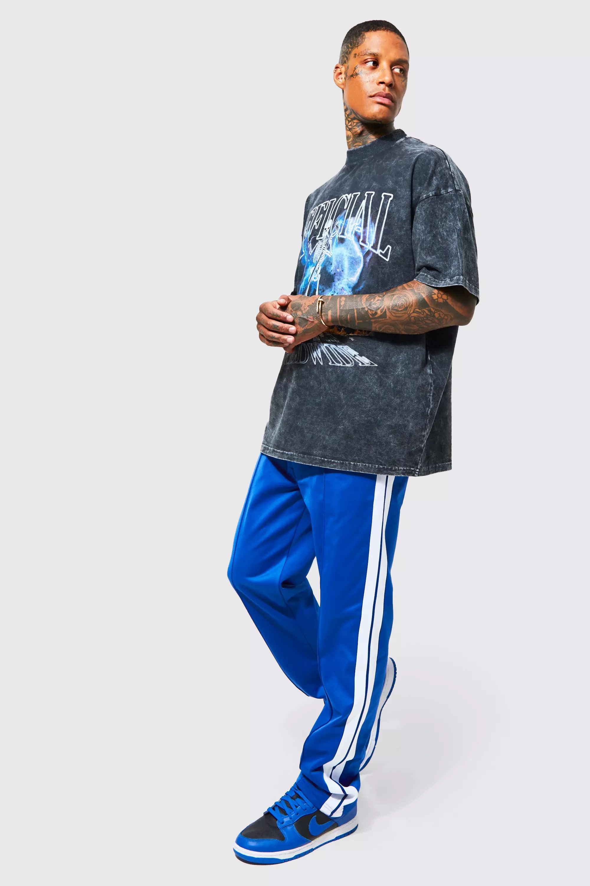 Oversized Acid Wash T-shirt & Tricot Jogger boohooMAN USA