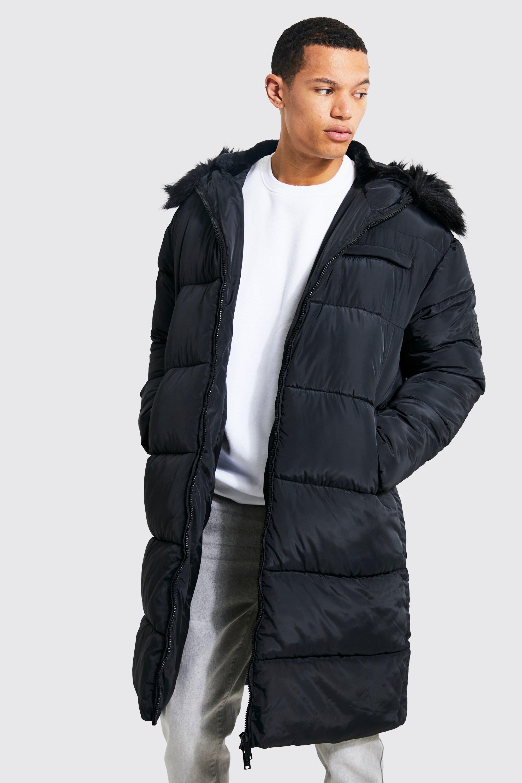 mens longline faux fur coat