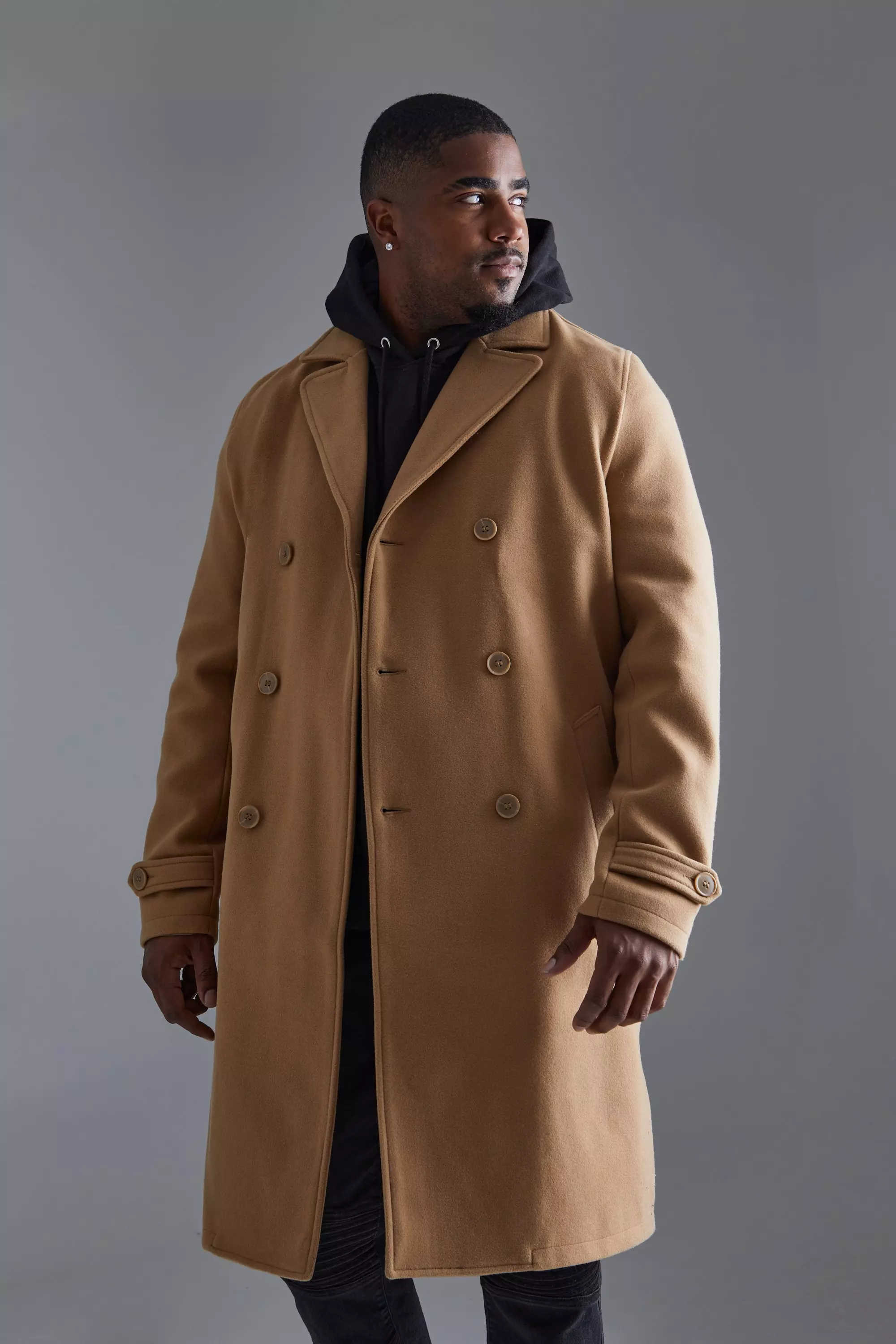 Boohooman double breasted wool on sale overcoat