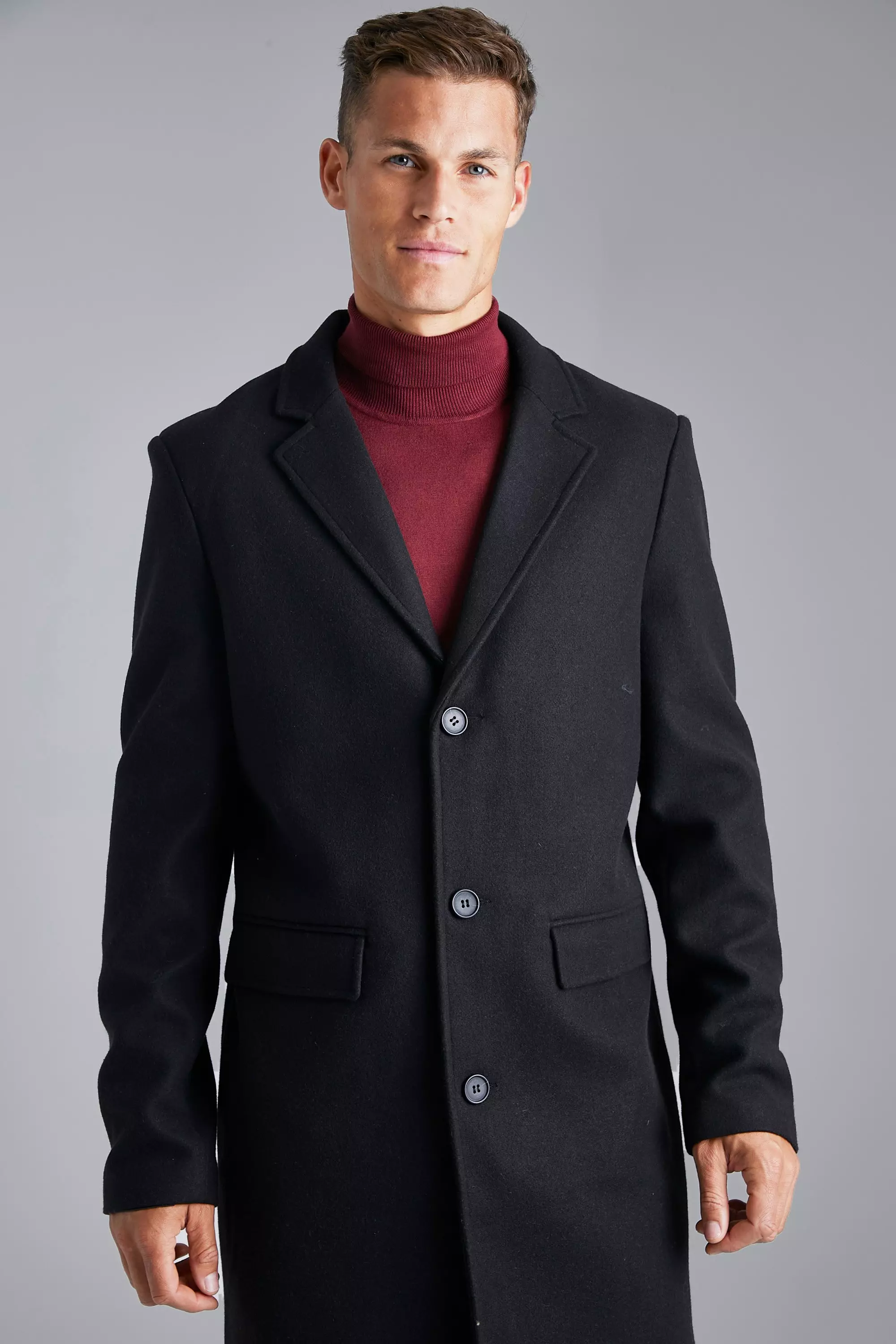 Tall Double Breasted Wool Look Overcoat