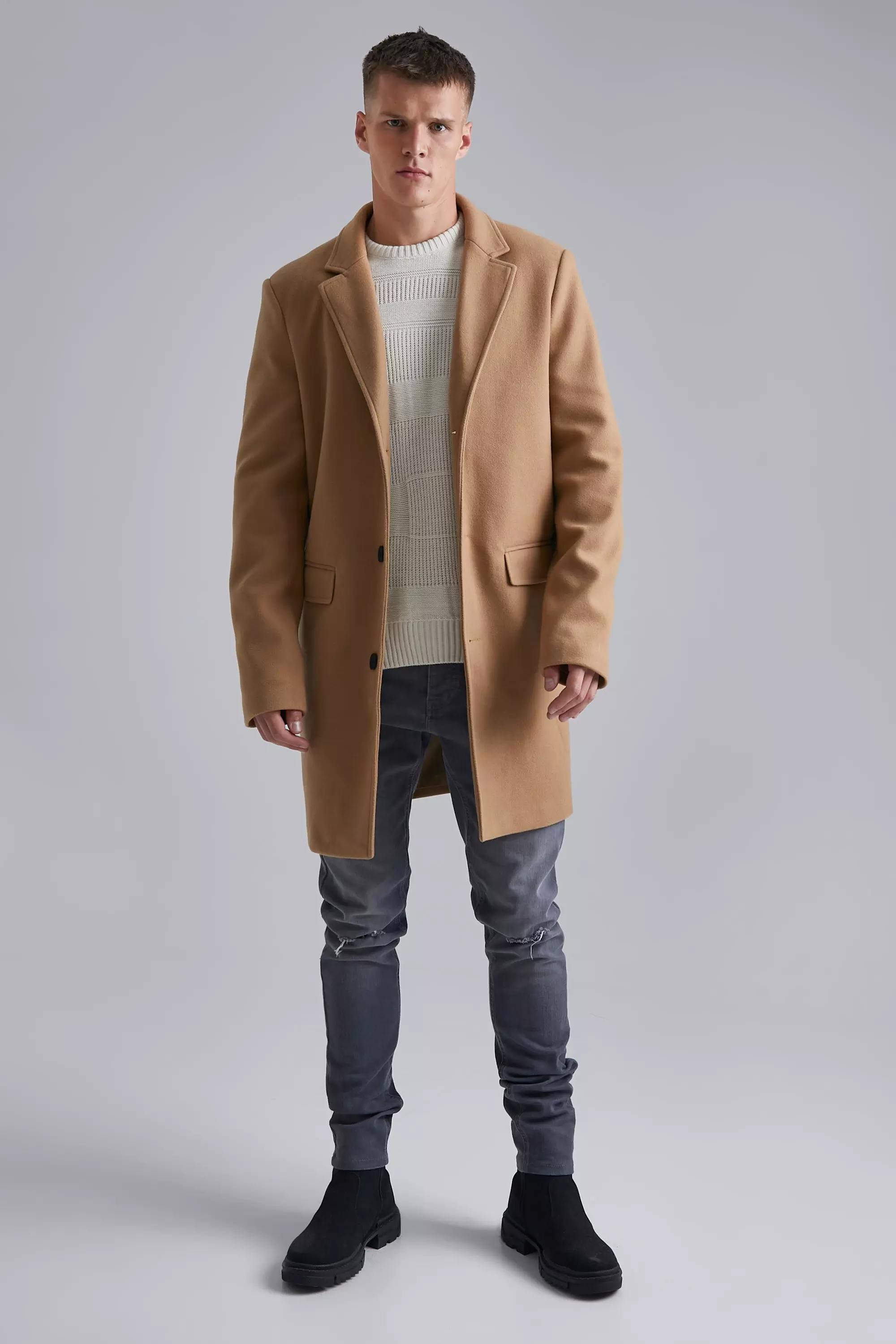 Tall Double Breasted Wool Look Overcoat